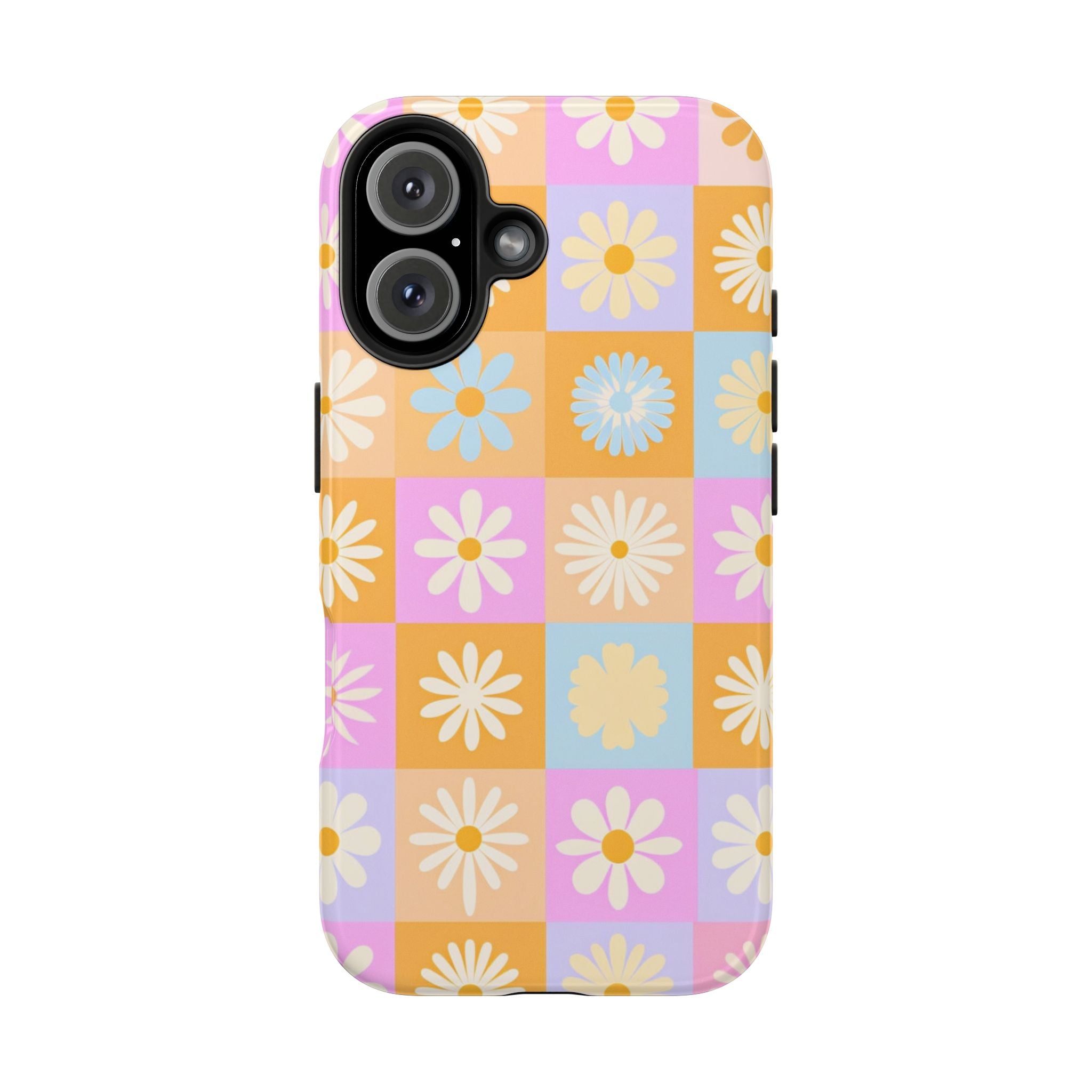 Daisy Check Tough Phone Case – Retro Pastel Floral iPhone Cover