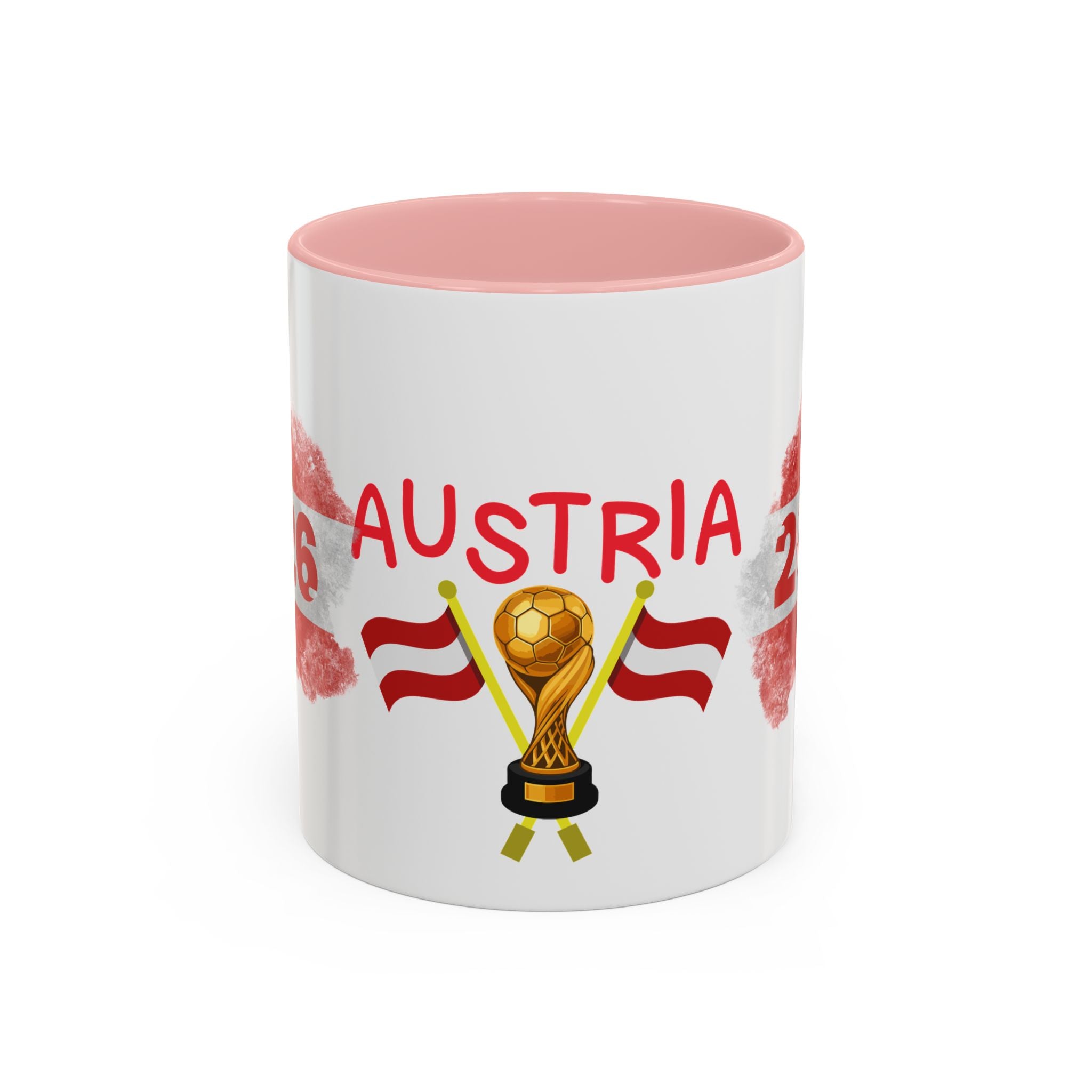 Austria 2026 Soccer Cup Accent Coffee Mug — Red Flag & Trophy Design (11/15oz)