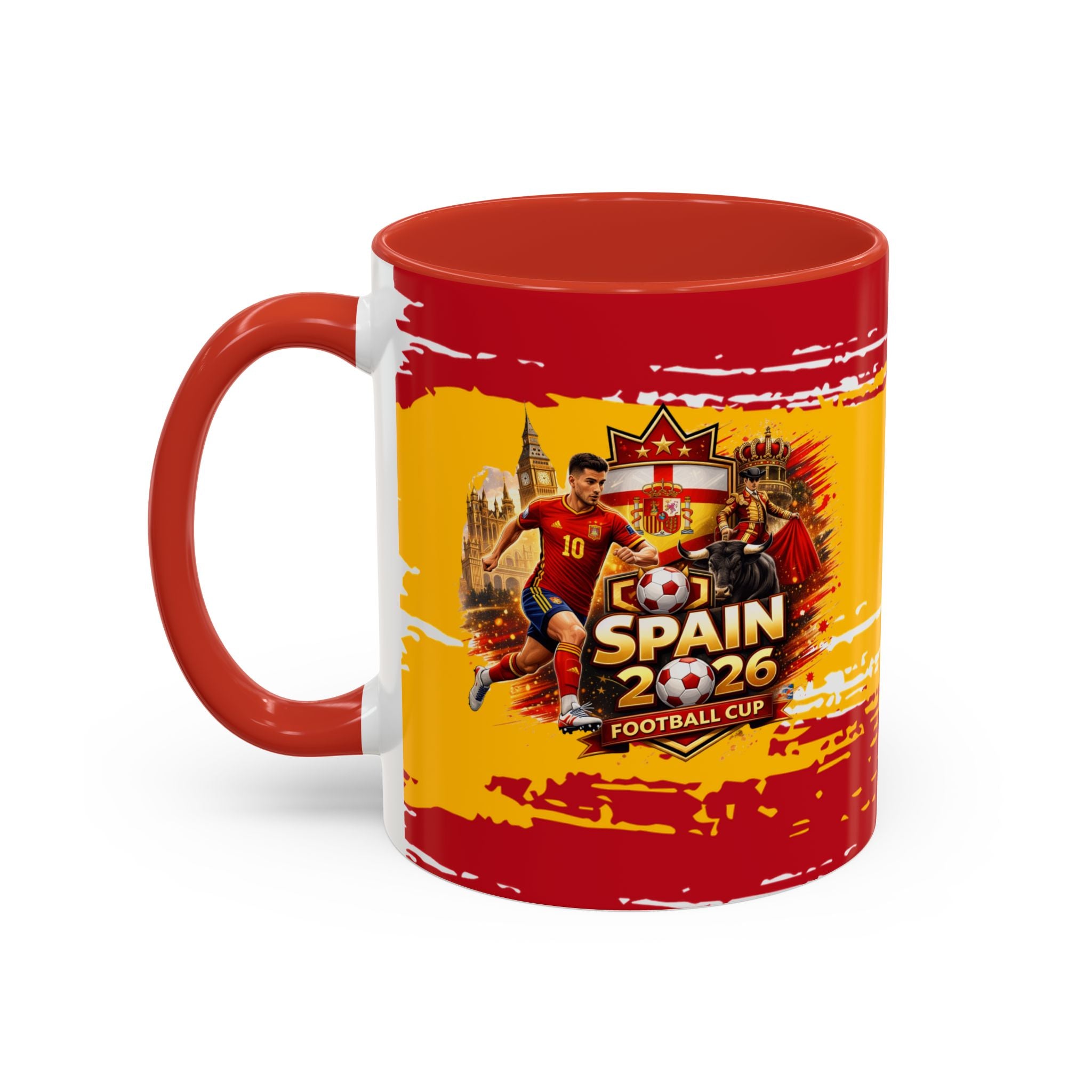 Spanish Flag Accent Coffee Mug – Bold Red & Gold Brushstroke Ceramic Mug