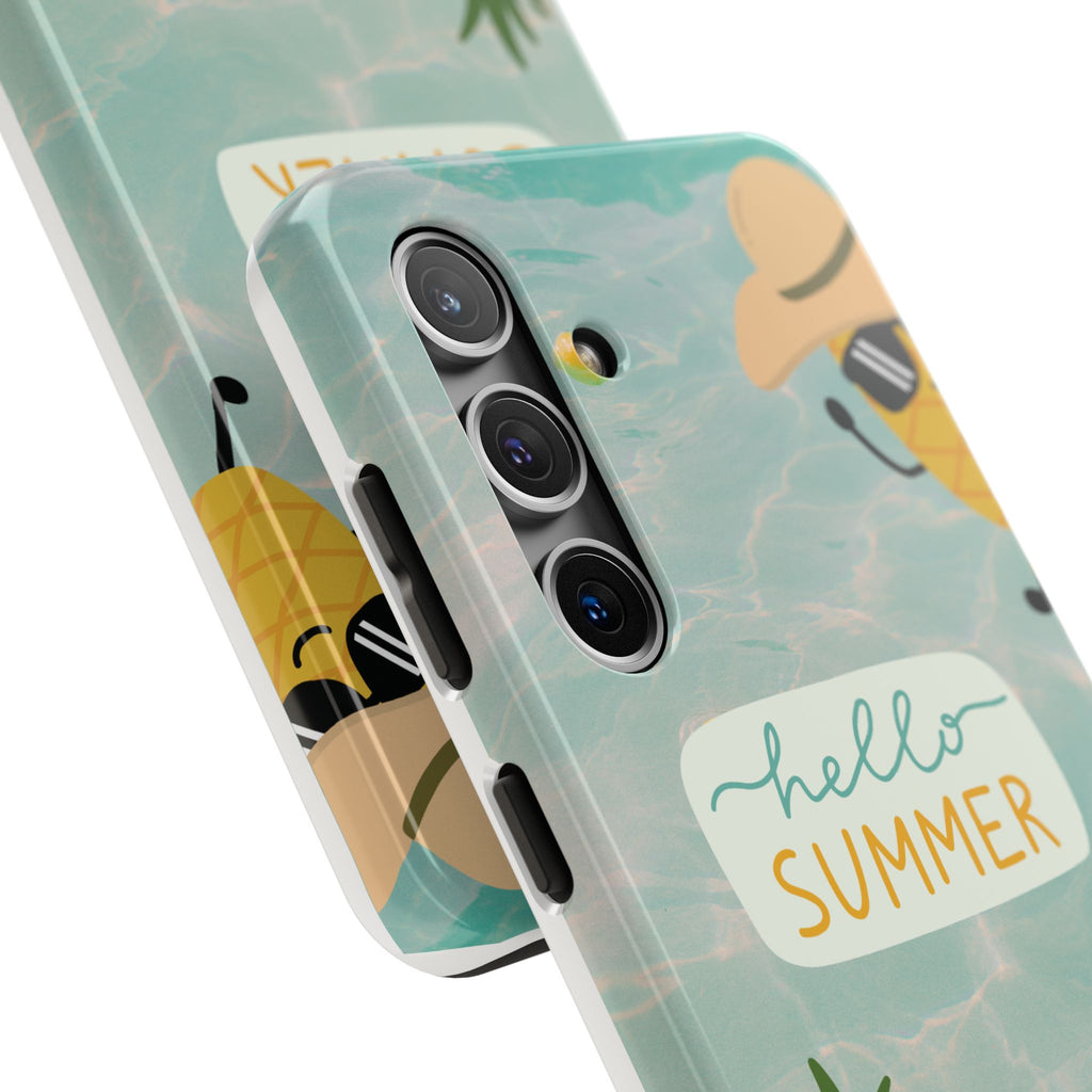 Hello Summer Tough Phone Case - Cute Pineapple & Oranges Beach Design
