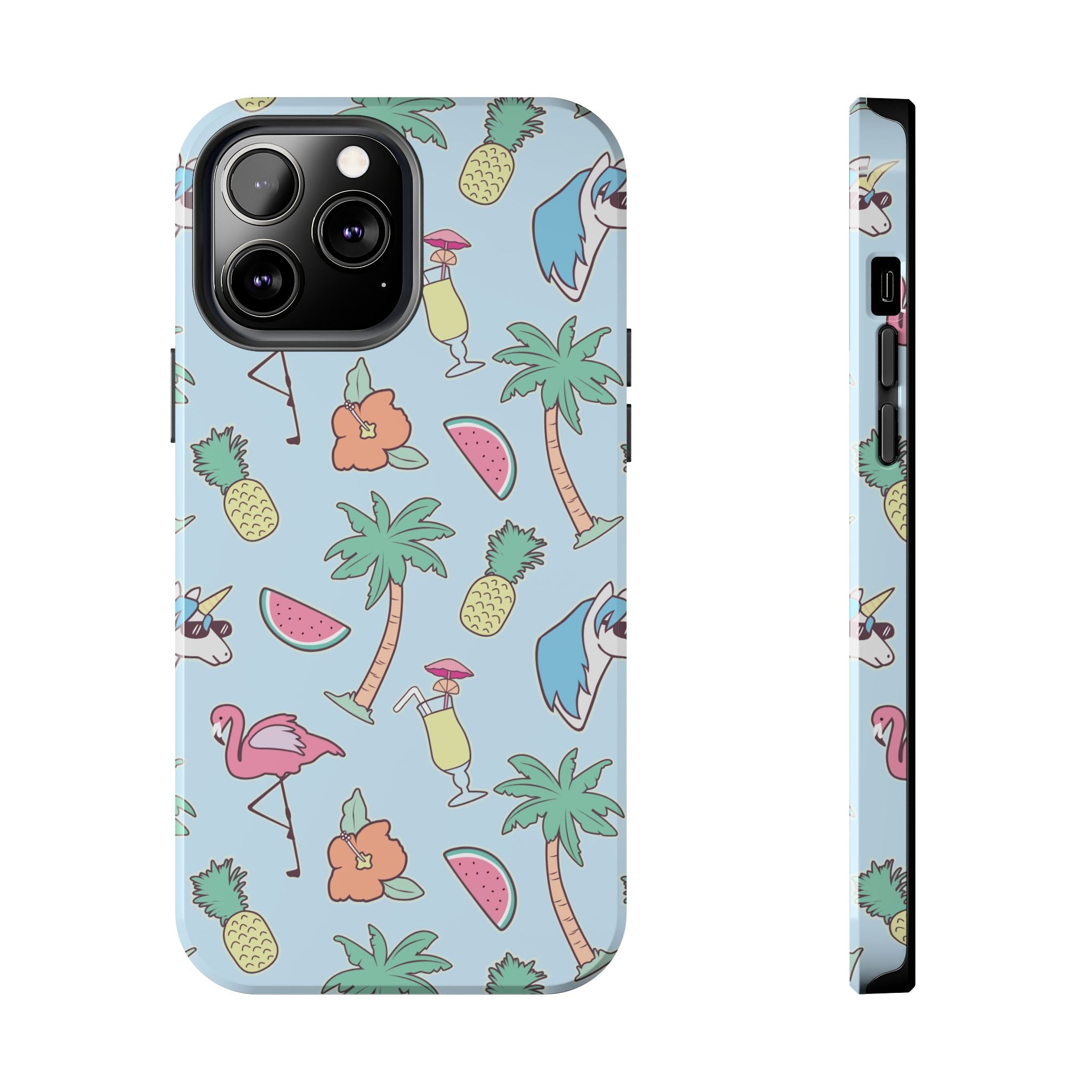 Tropical Summer Tough Phone Case — Pineapple, Flamingo & Palm Pattern