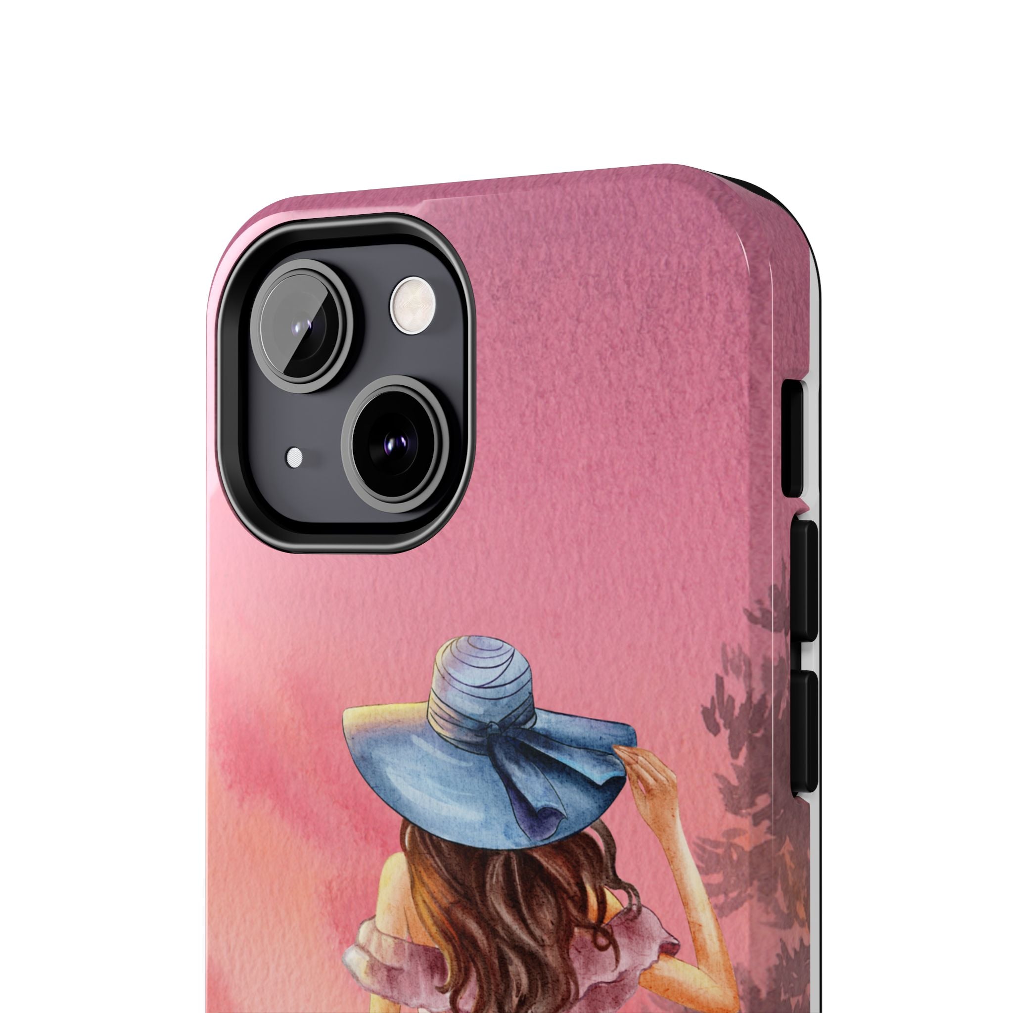 Pastel Picnic Girl Phone Case — Protective Tough Phone Case with Watercolor Sunset Design