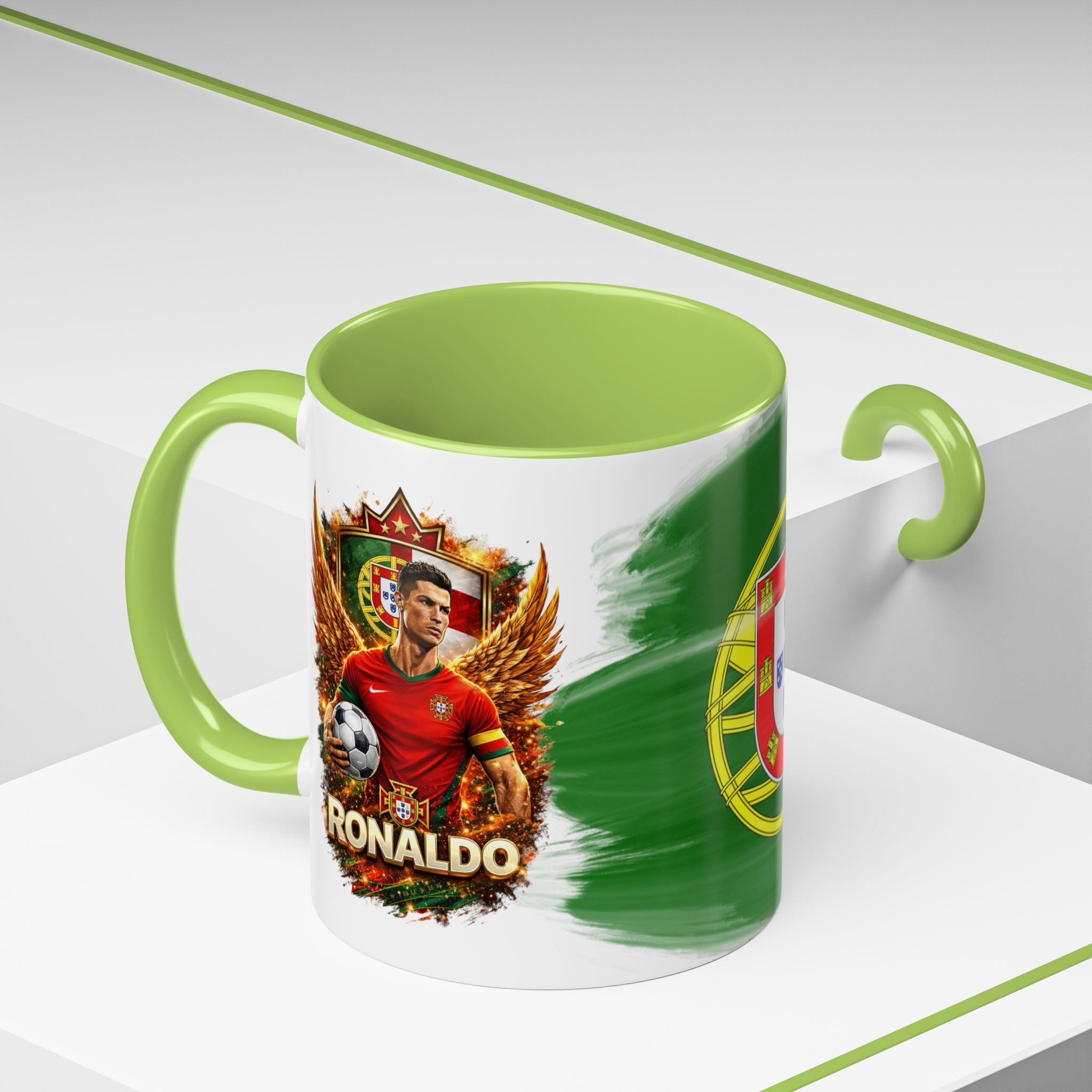 Portugal Flag Accent Coffee Mug — Painted Portuguese Crest Design (11/15oz)