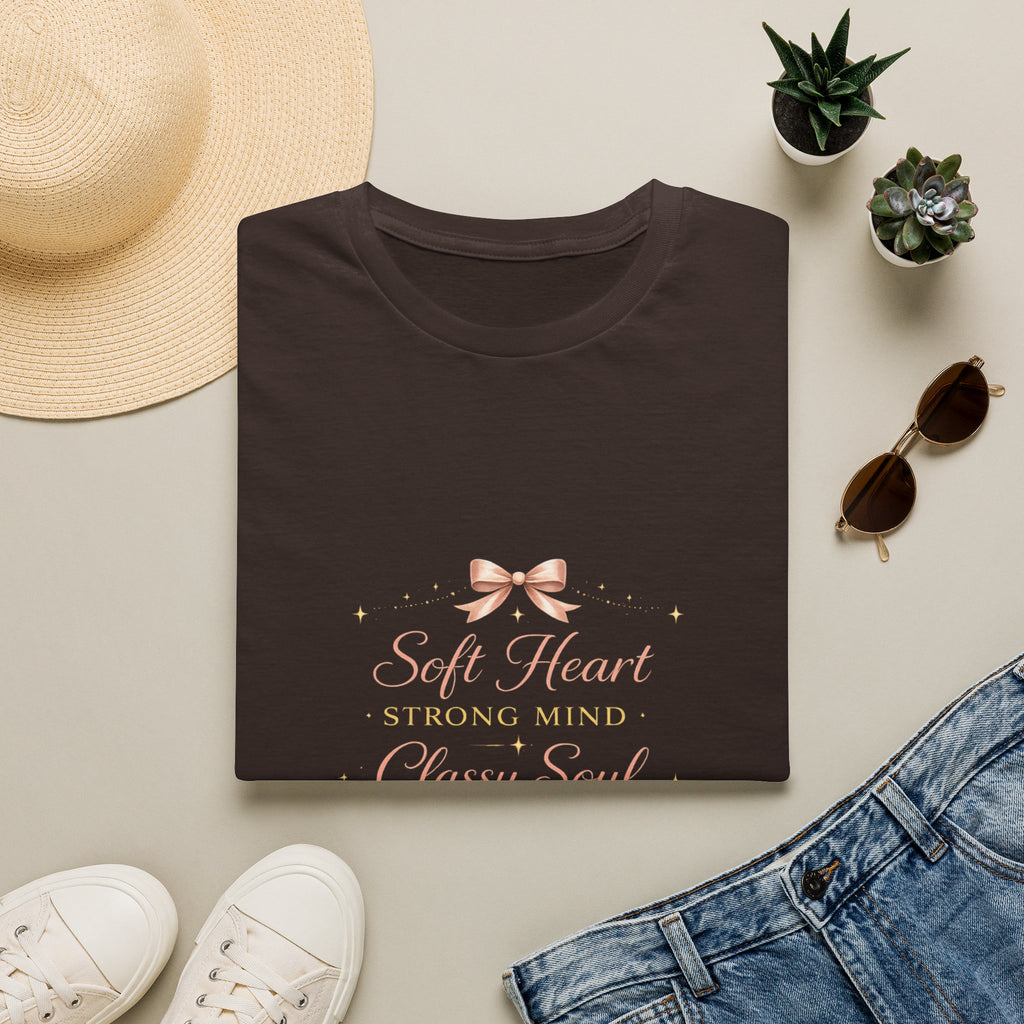 Soft Heart Strong Mind Classy Soul T-Shirt — Feminine Ribbon Inspirational Tee