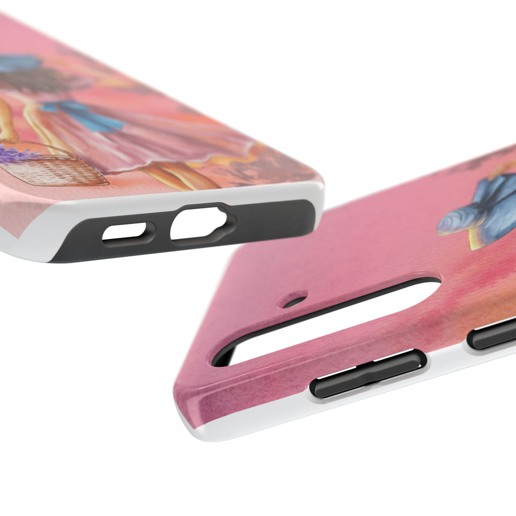 Pastel Picnic Girl Phone Case — Protective Tough Phone Case with Watercolor Sunset Design
