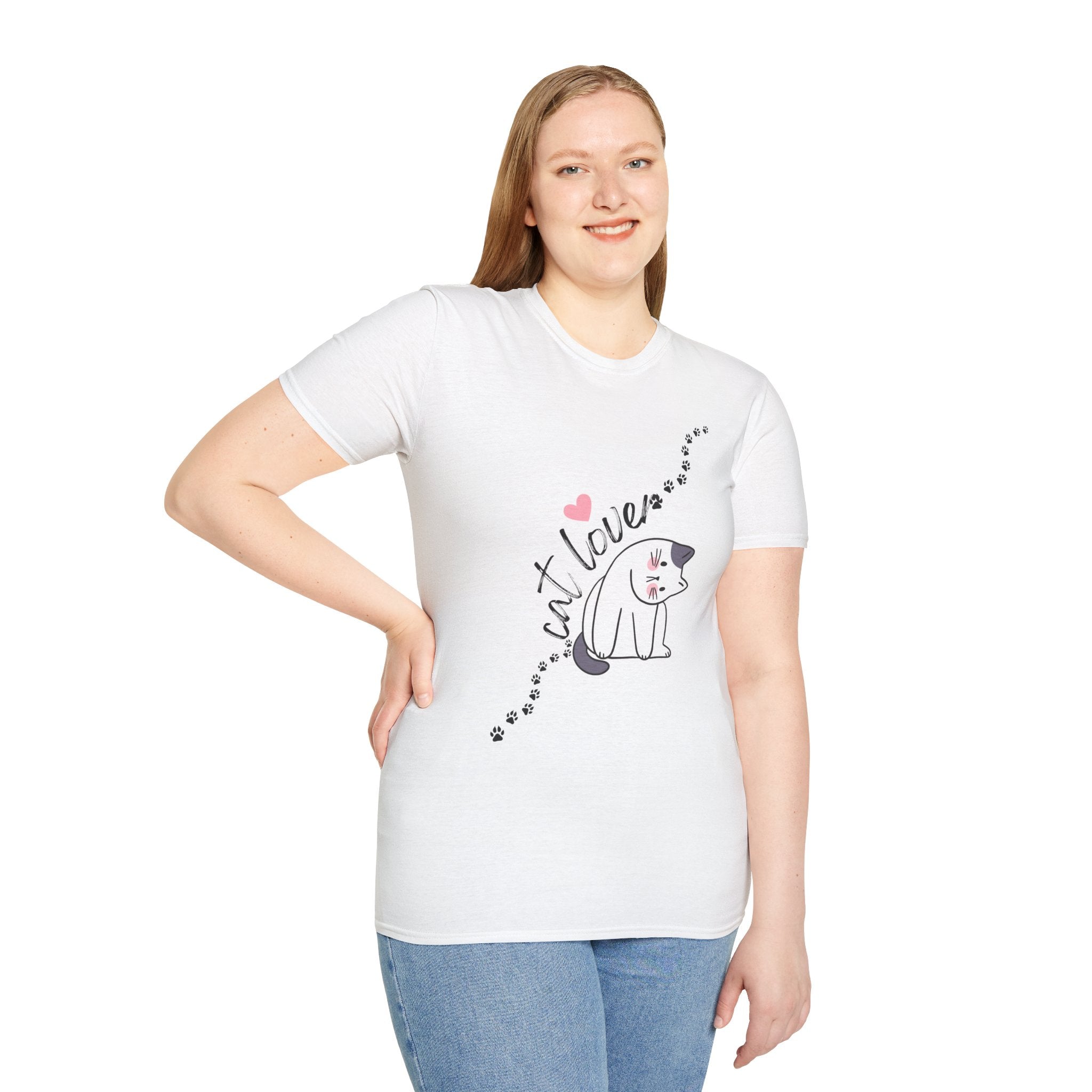Cat Lover T-Shirt – Cute Heart & Pawprint Kitten Graphic