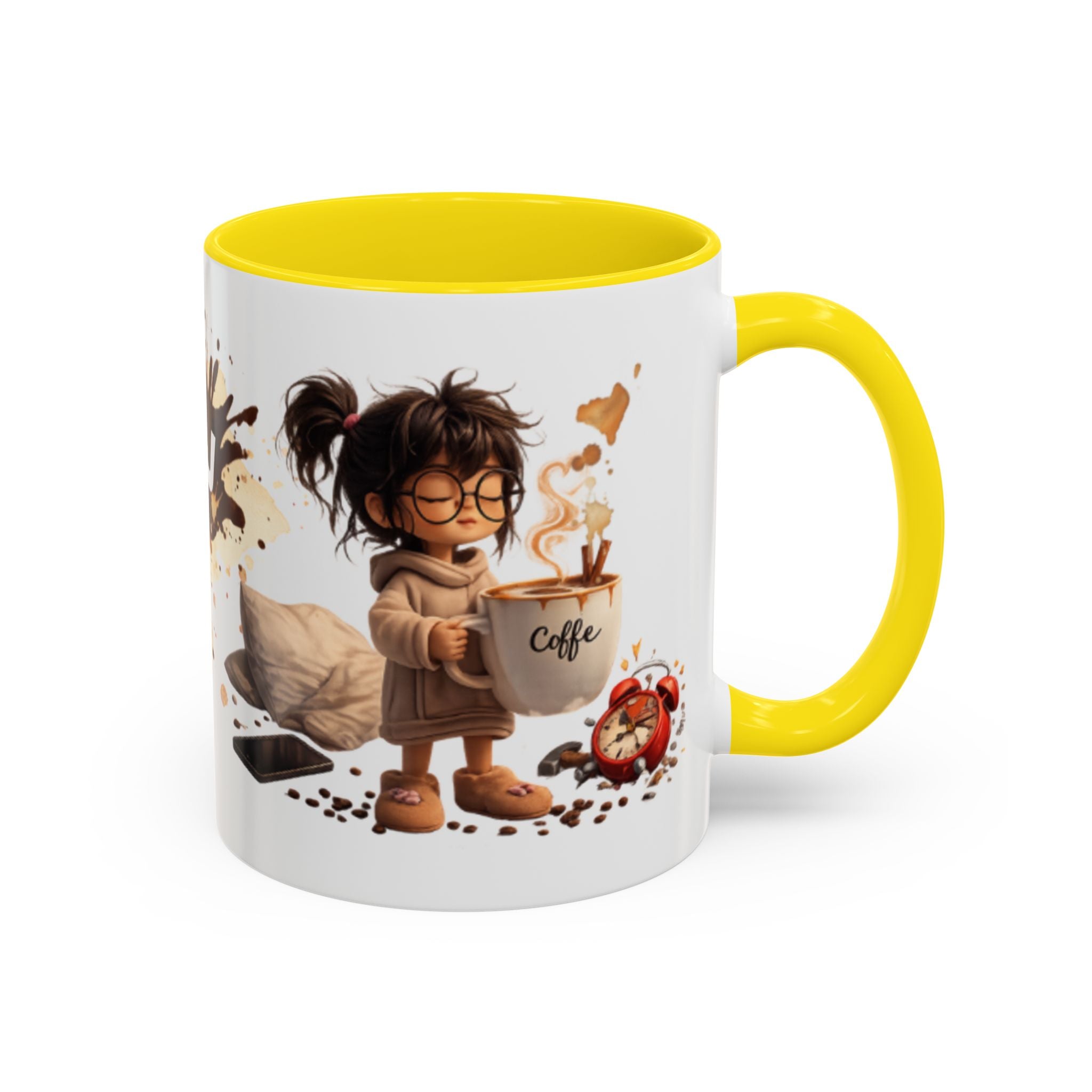 Cute Coffee Girl Accent Mug — Arabic Script Coffee Design (11/15oz)