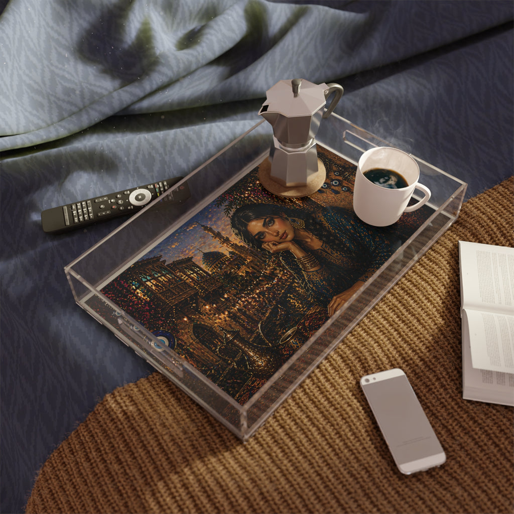 Iraqi Nights Acrylic Serving Tray — Exotic Middle Eastern Portrait Decor