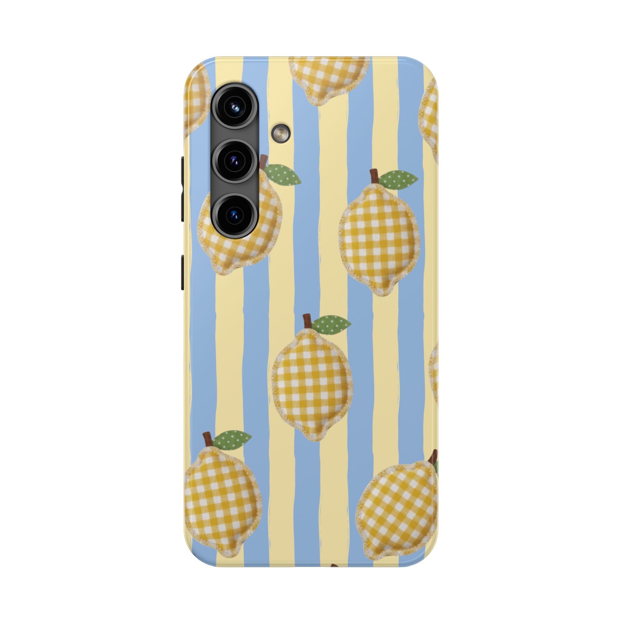 Tough Phone Case — Blue & Yellow Gingham Lemon Design