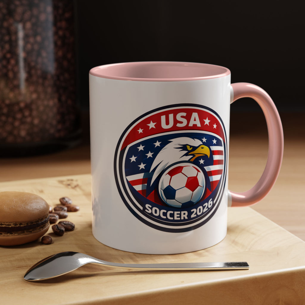 USA Soccer 2026 Accent Coffee Mug — Eagle & Flag Soccer Team Fan Gift (11/15oz)