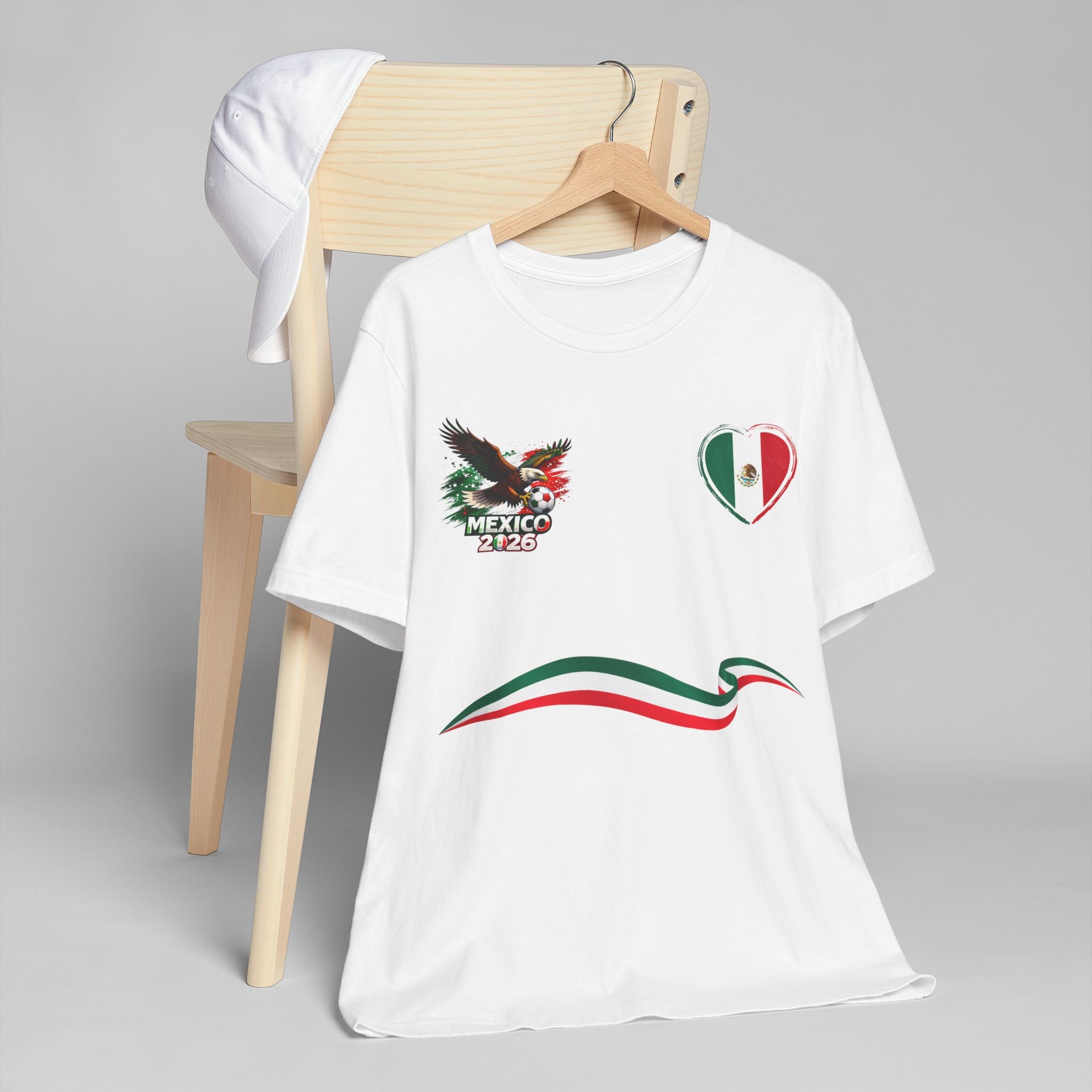 Mexico Soccer T-Shirt — Mexican Flag Heart & Football Stripe Tee