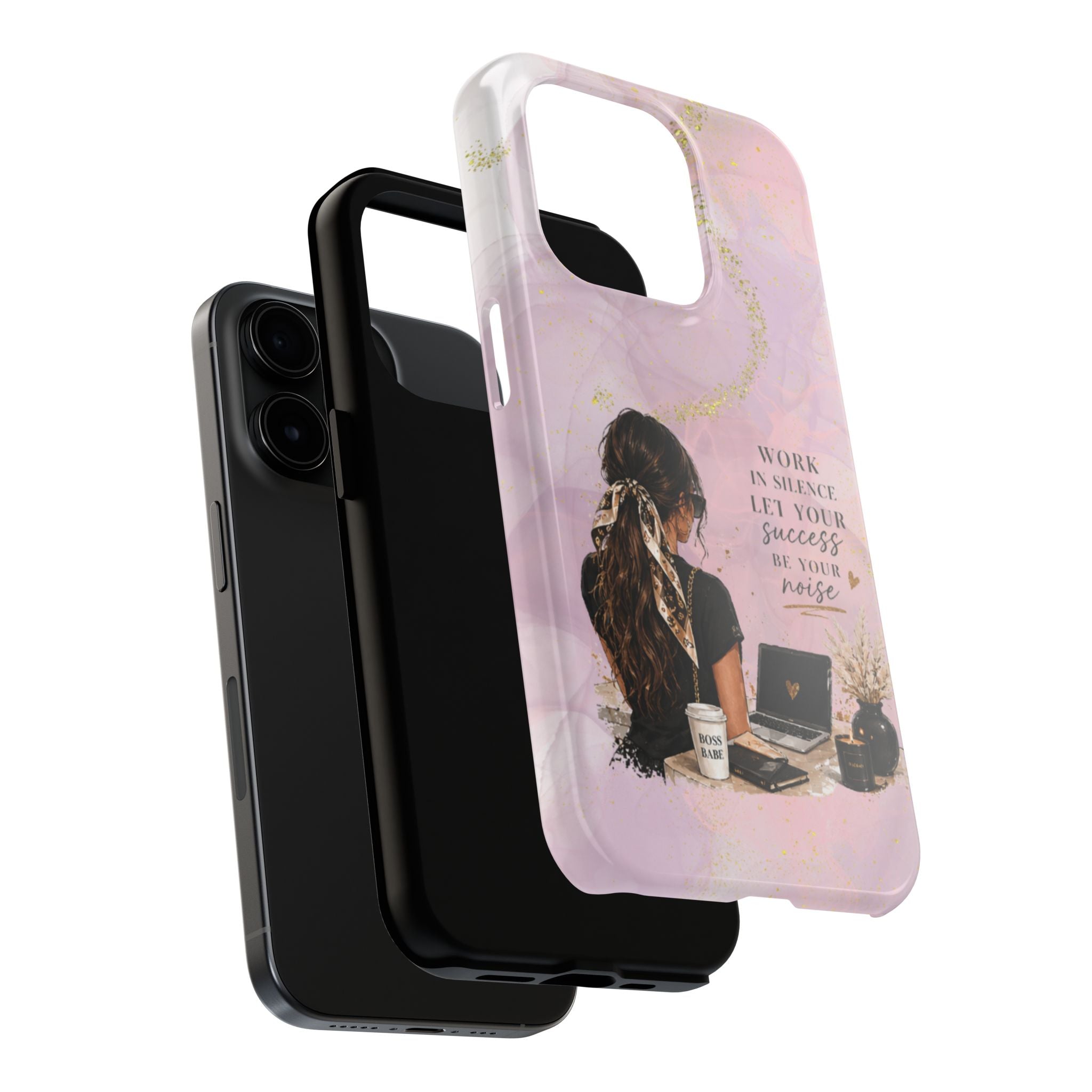 Inspirational Pink Work Desk Phone Case — "Work in Silence, Let Your Success Be Your Noise"