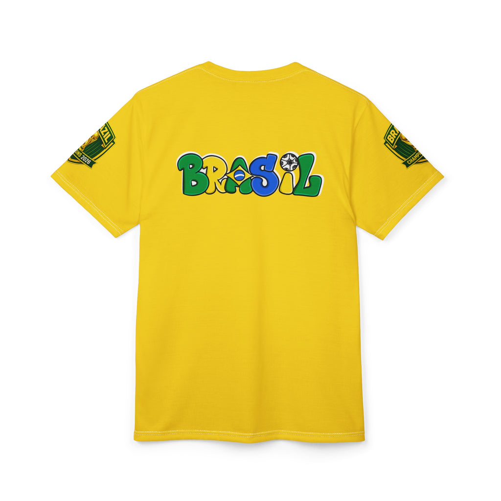 Brazil Flag Crest T-Shirt — Yellow Soccer Fan Tee