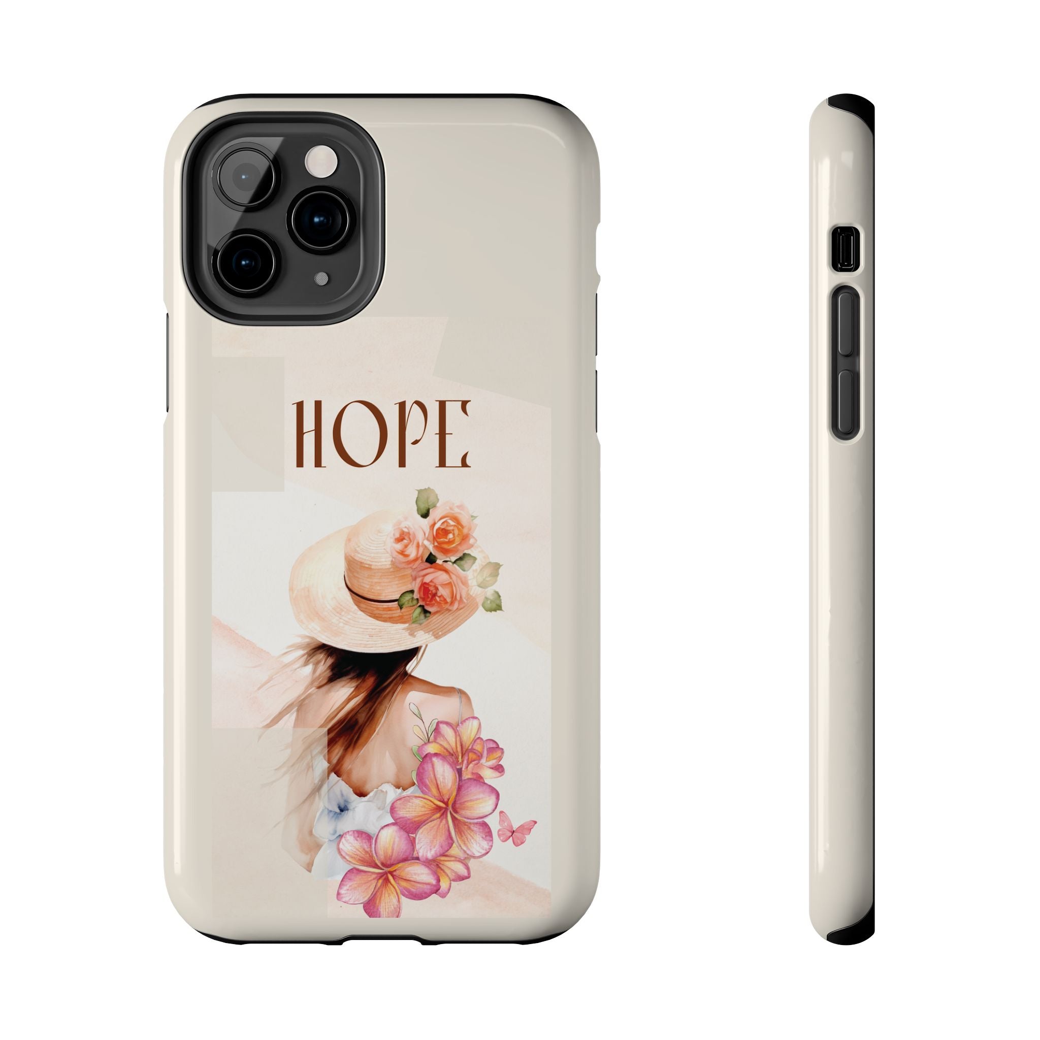 Hope Floral Tough Phone Case — Protective iPhone Case with Watercolor Girl & Flowers