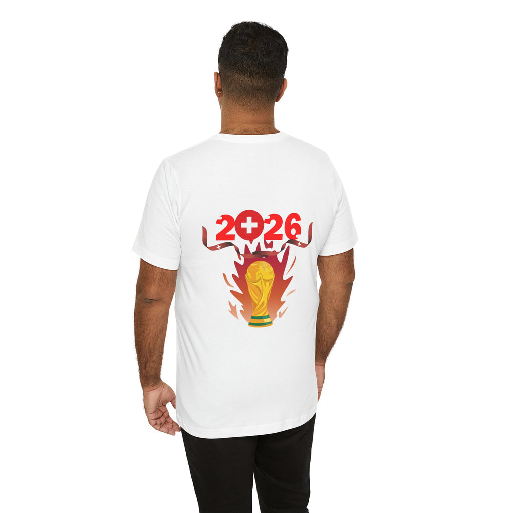 Switzerland Cup 2026 Soccer T-Shirt — Swiss Flag Front & 2026 Trophy Back