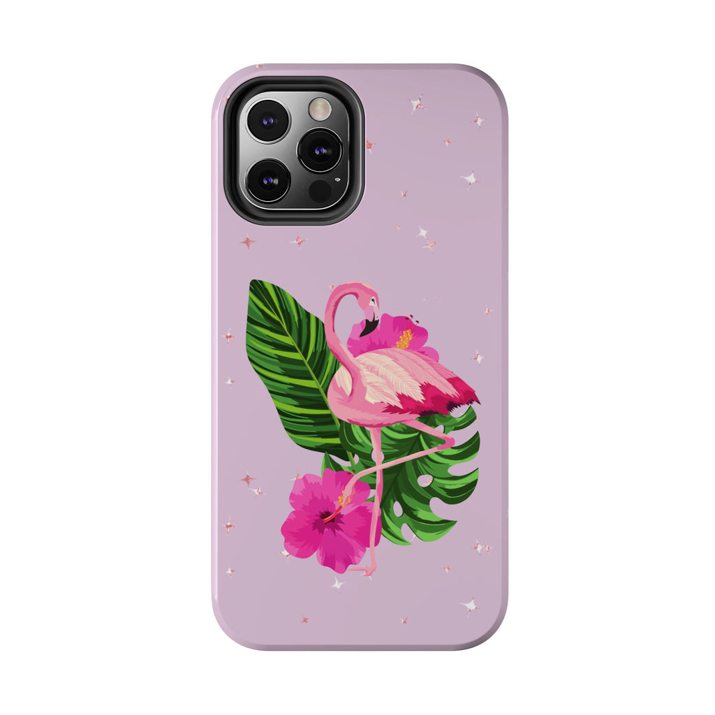 Flamingo Tropical Tough Phone Case — Pink Hibiscus & Palm Leaves