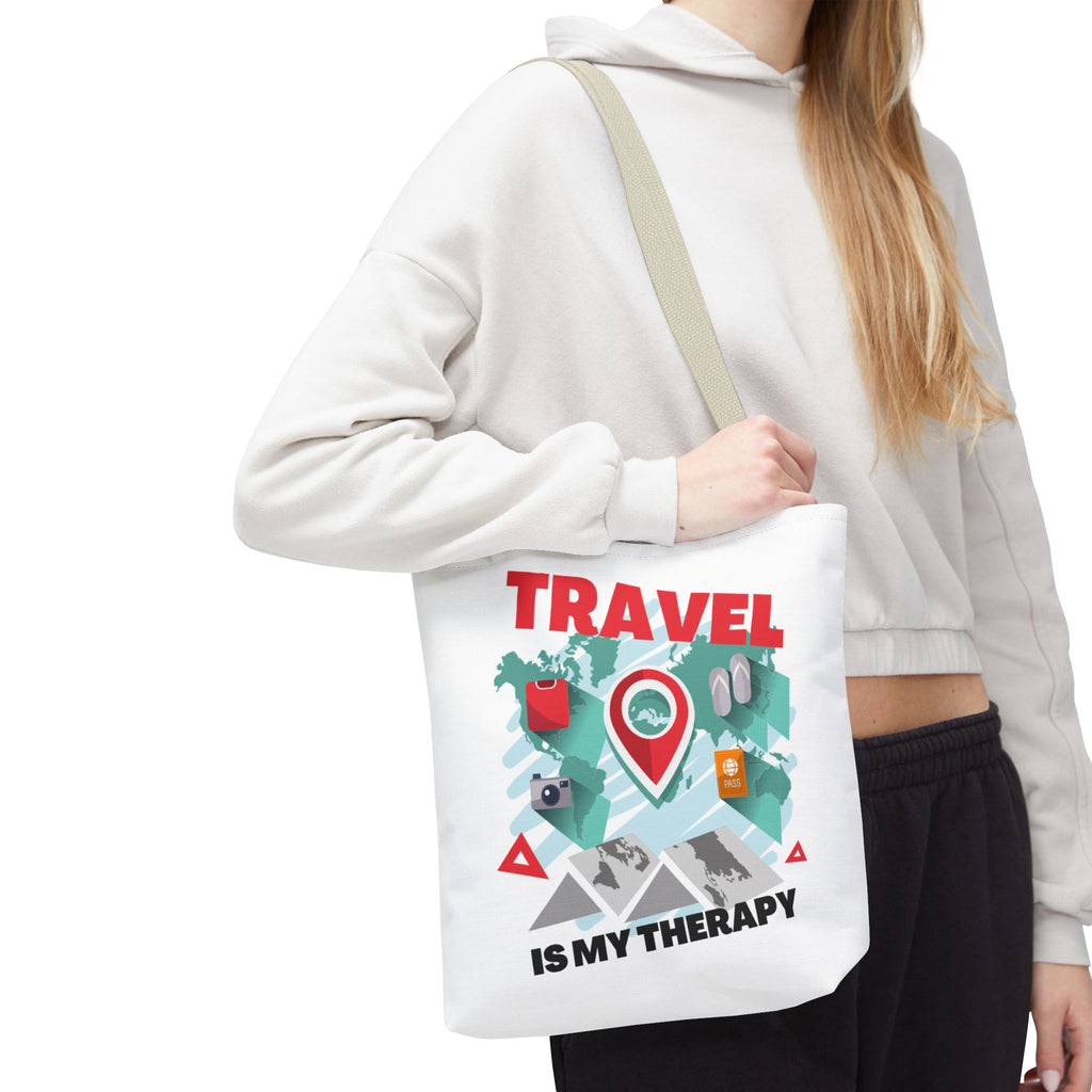 Travel Tote Bag - "Travel Is My Therapy" Canvas Shopper