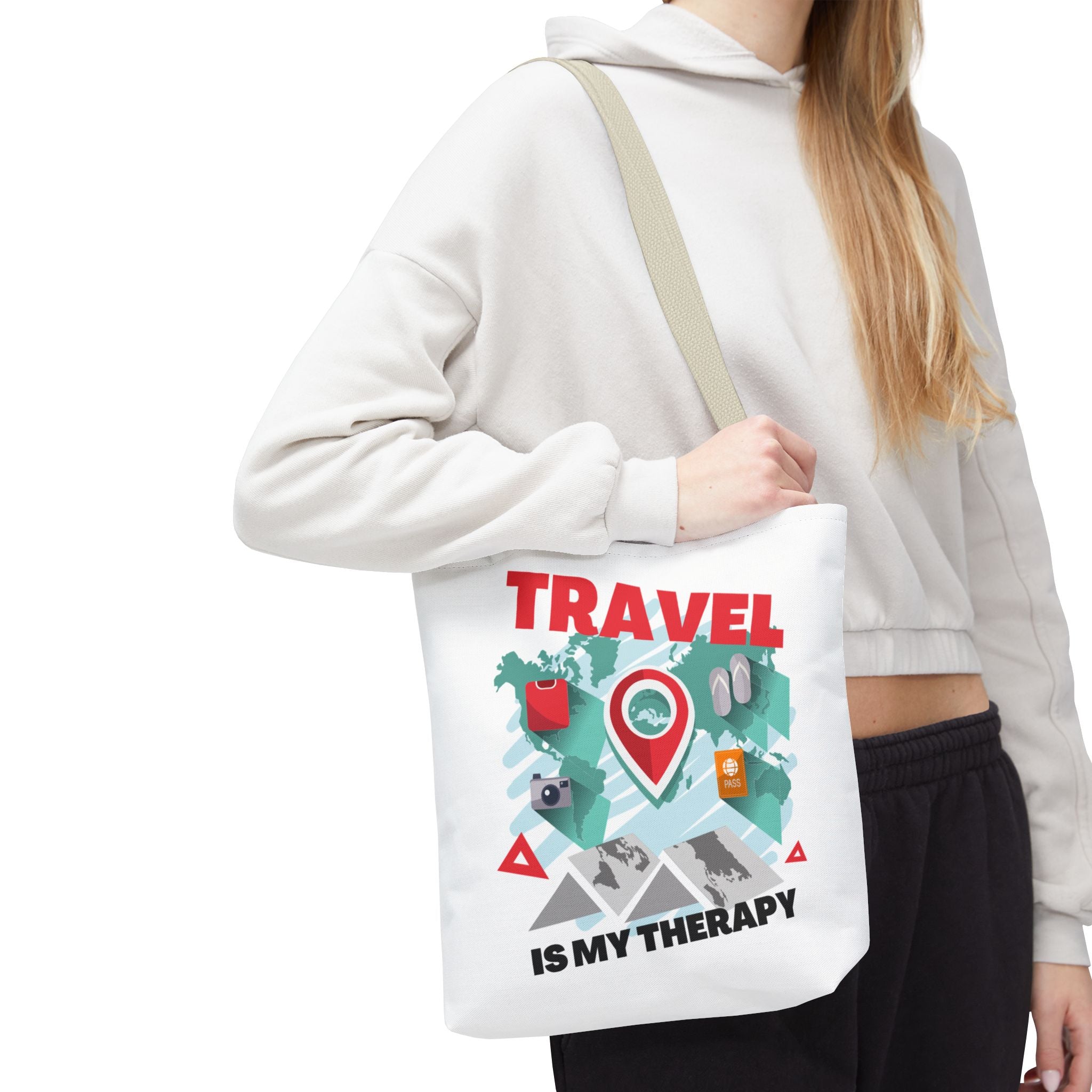 Travel Tote Bag - "Travel Is My Therapy" Canvas Shopper