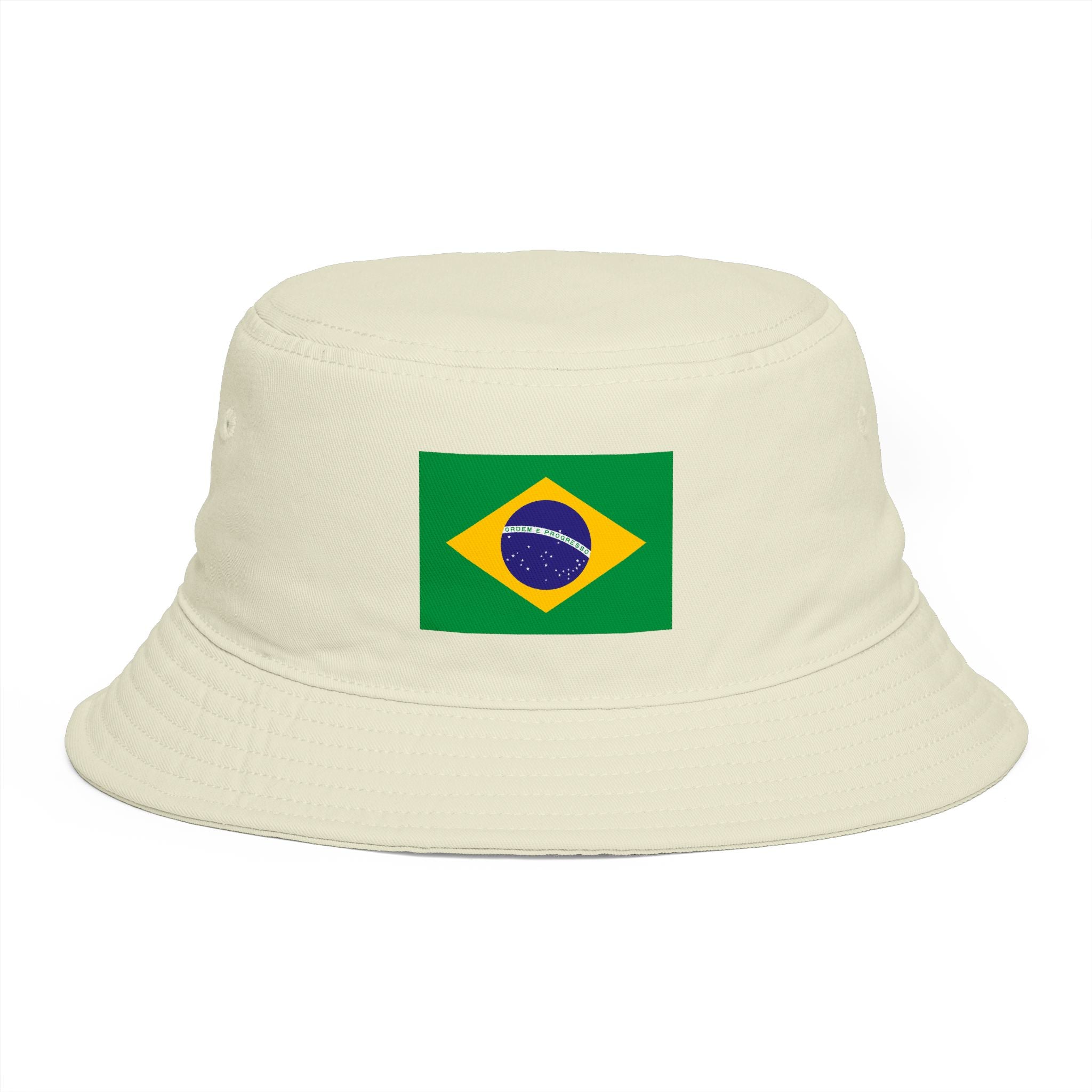 Brazil Flag Bucket Hat — Brown Cotton Sun Hat with Brazilian Flag Patch