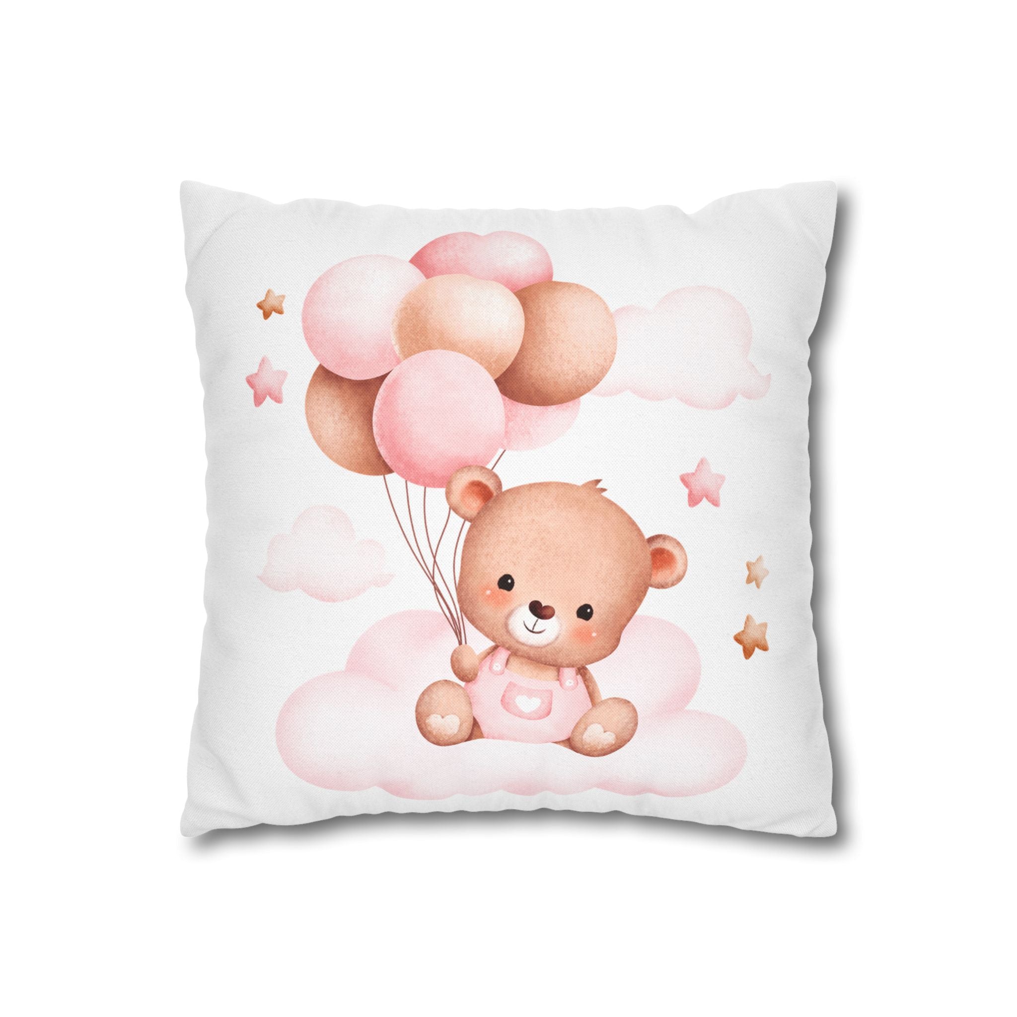 Cute Baby Bear Pillowcase - Pink Balloon Nursery Decor