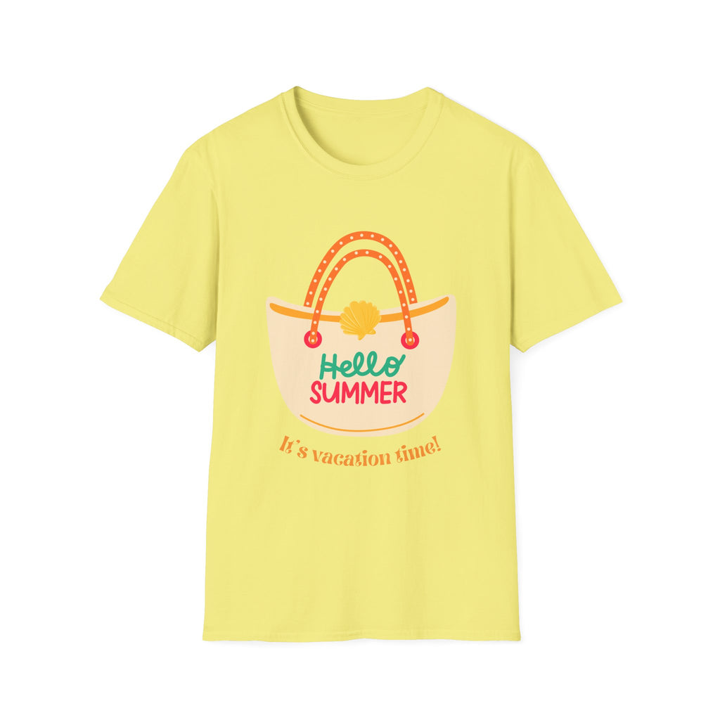 Hello Summer Tote Graphic T-Shirt — "Hello Summer, It’s Vacation Time!"