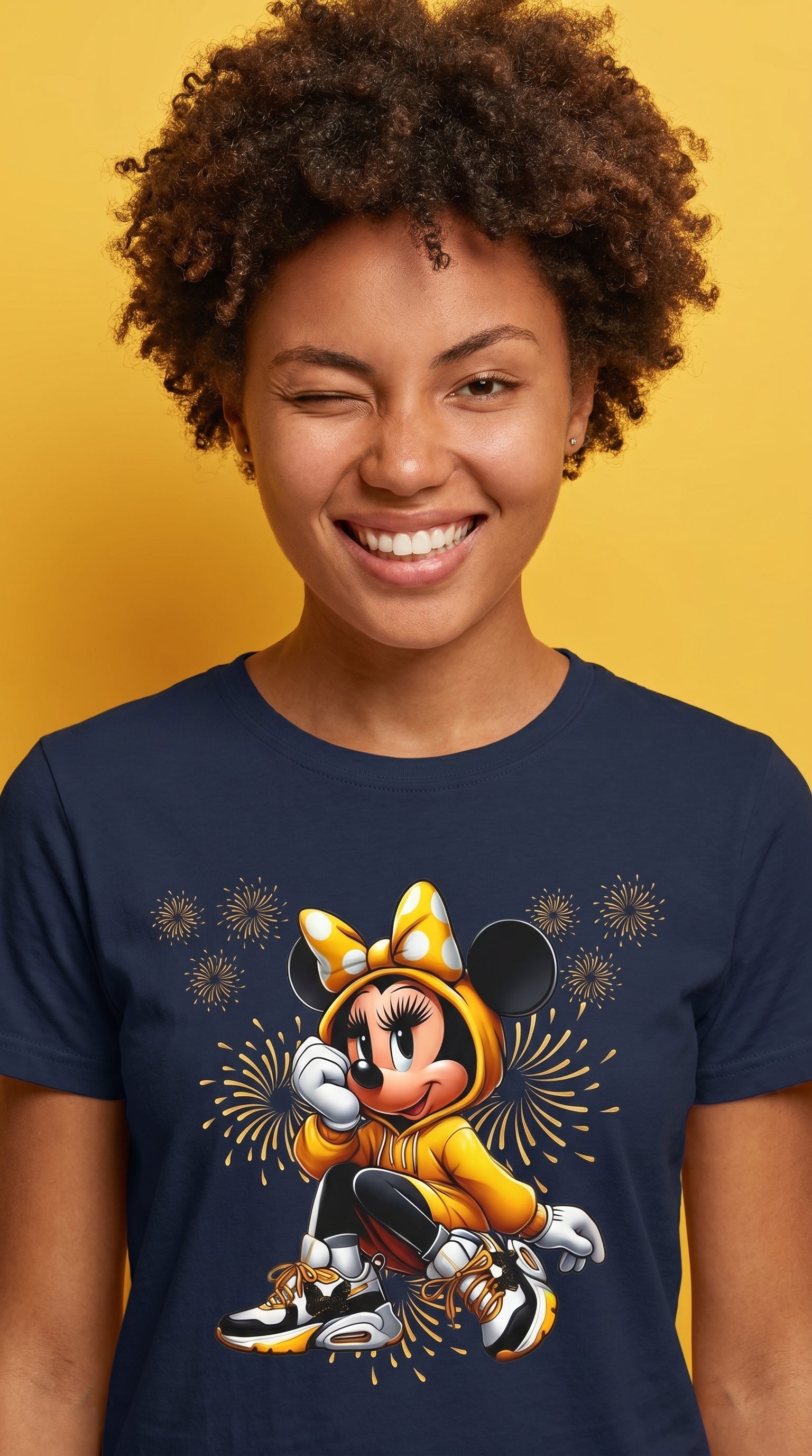 Minnie Mouse Cartoon Character Graphic T-Shirt — Yellow Hoodie Mouse Design
