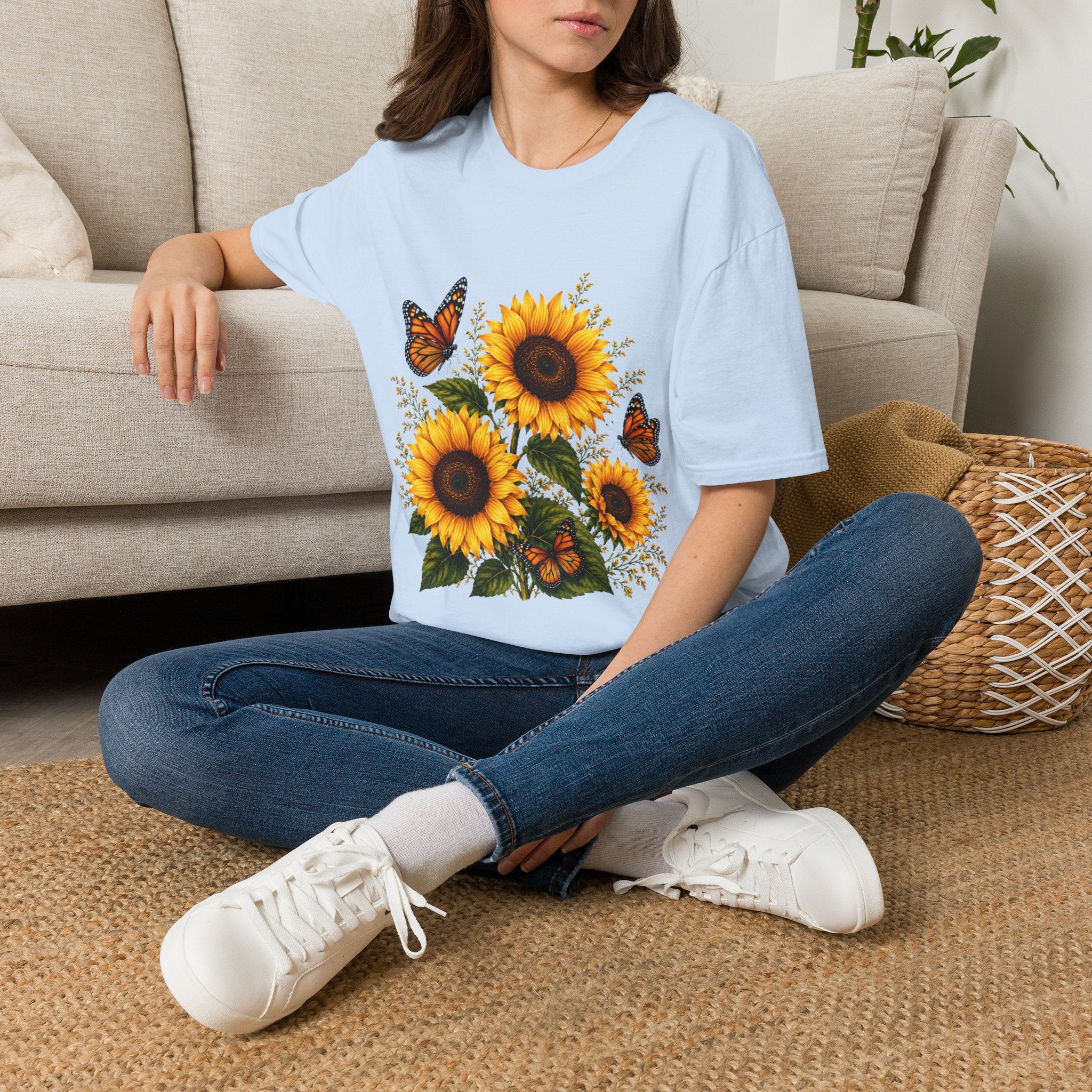 Sunflower & Monarch Butterfly T-Shirt — Floral Summer Tee