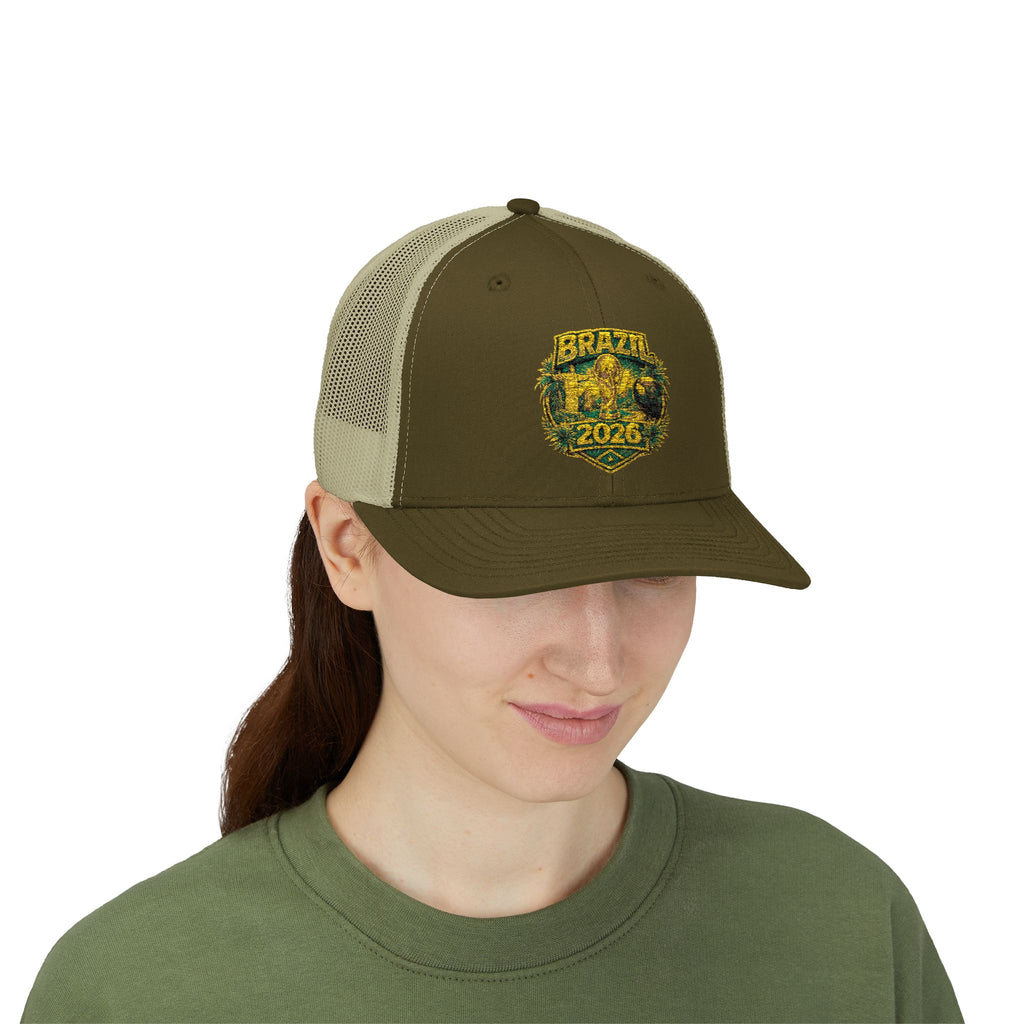 Brazil  Vintage Patch Trucker Cap — Rustic 2026 Crest Snapback