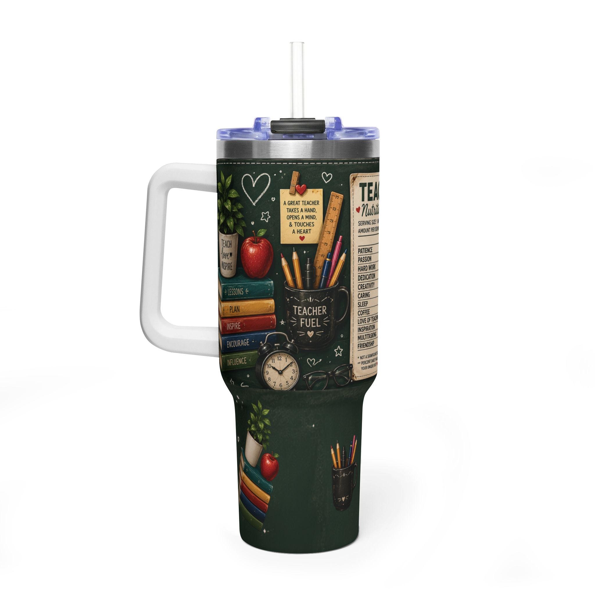 Teacher Nutrition Facts 40oz Vacuum Tumbler — Insulated Teacher Coffee Cup