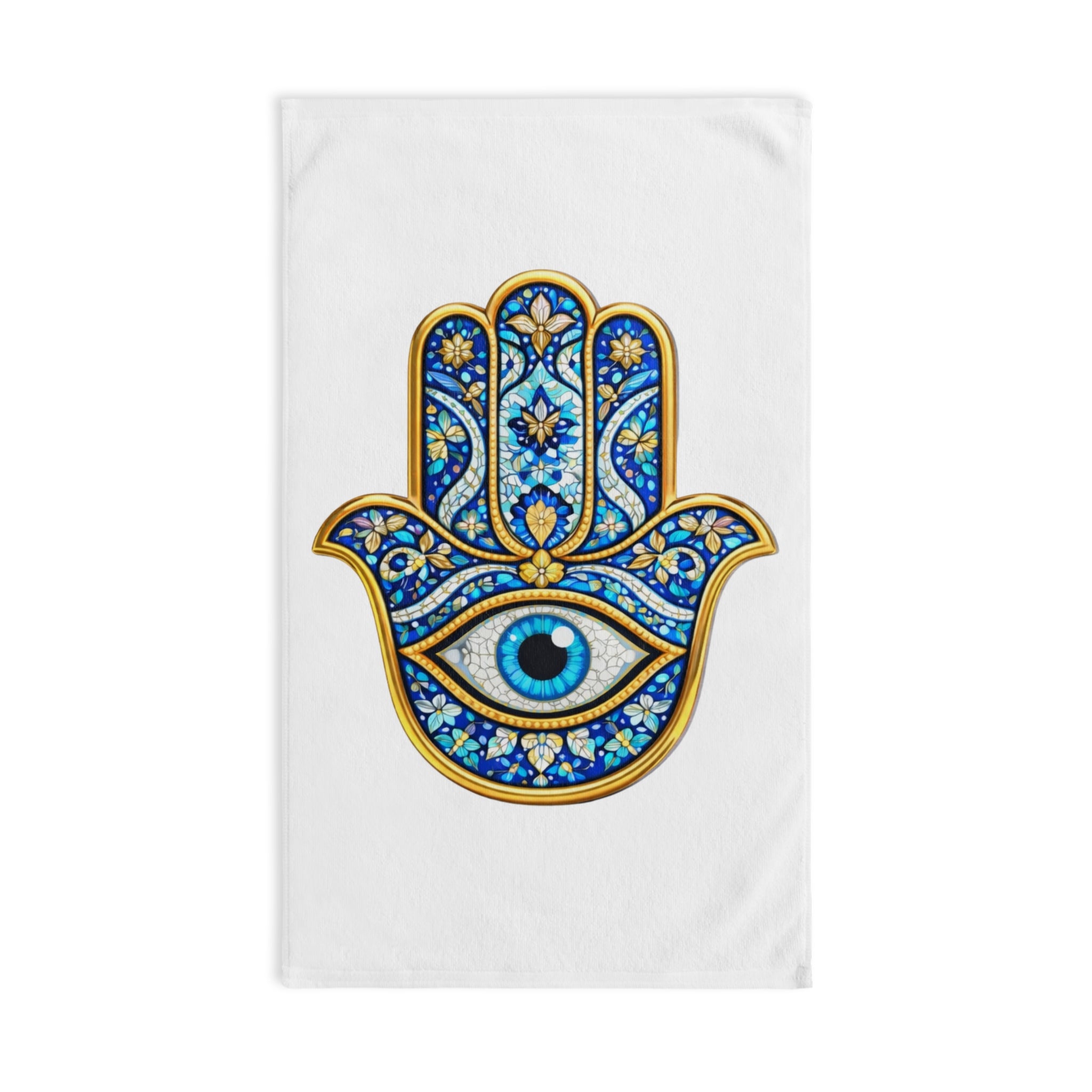 Hamsa Hand Towel - Blue Evil Eye Decorative Hand Towel for Kitchen & Bath