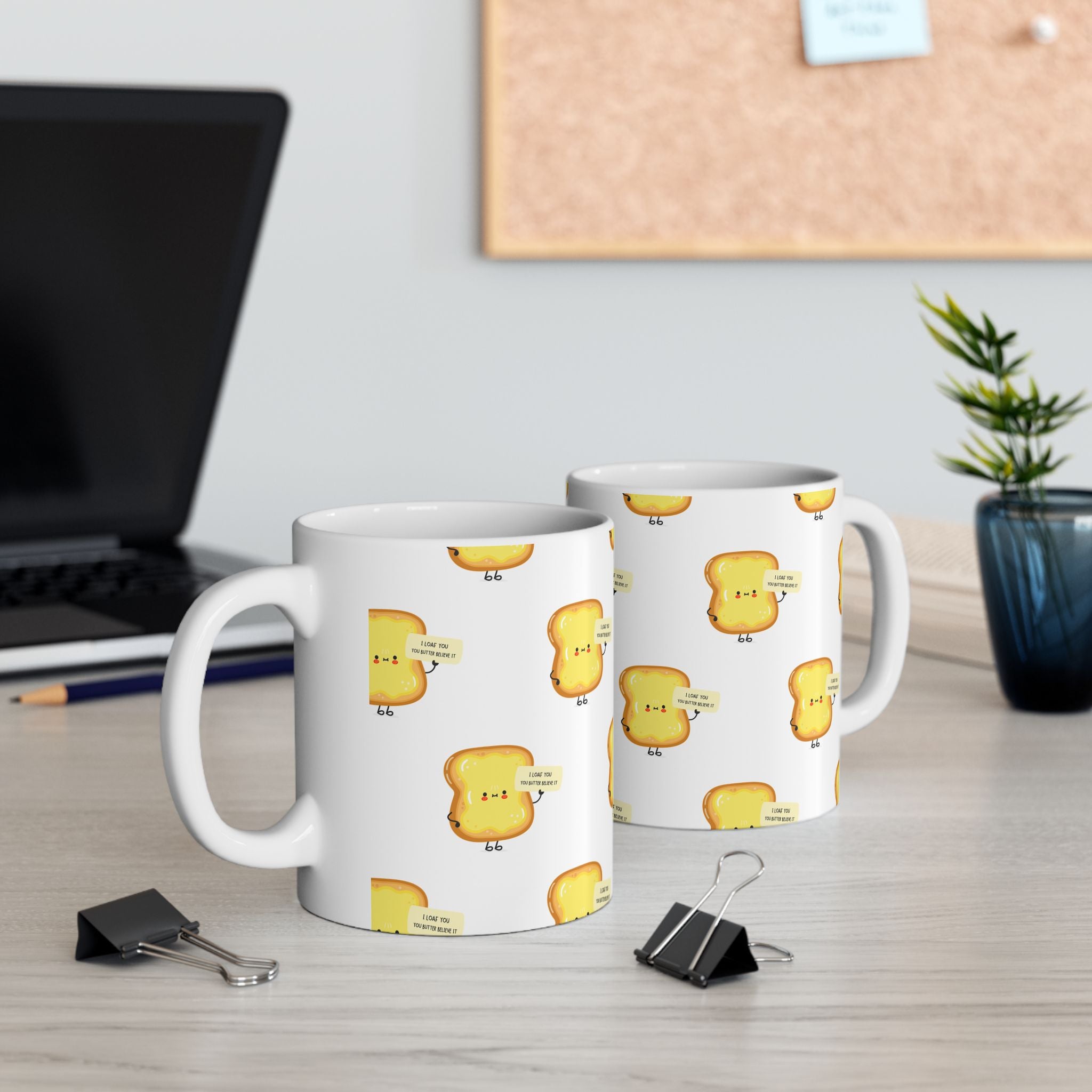 Toast Pattern Ceramic Mug – Cute Kawaii Toast with “I’m On A Bread Break” Quote (11oz/15oz)