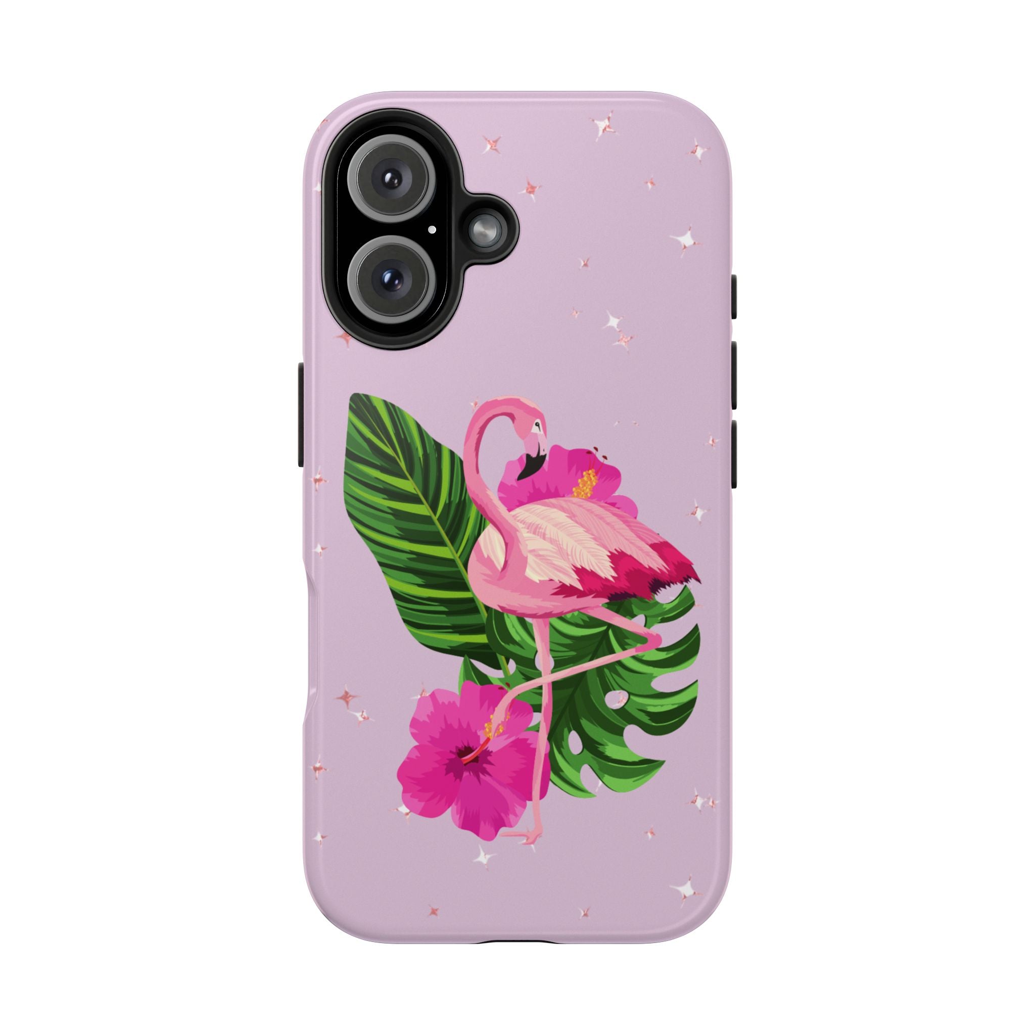 Flamingo Tropical Tough Phone Case — Pink Hibiscus & Palm Leaves