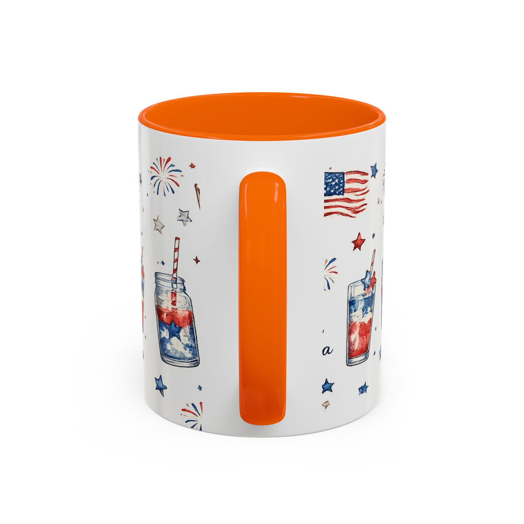 4th of July Accent Coffee Mug — Patriotic Fireworks & God Bless America Design (11oz)