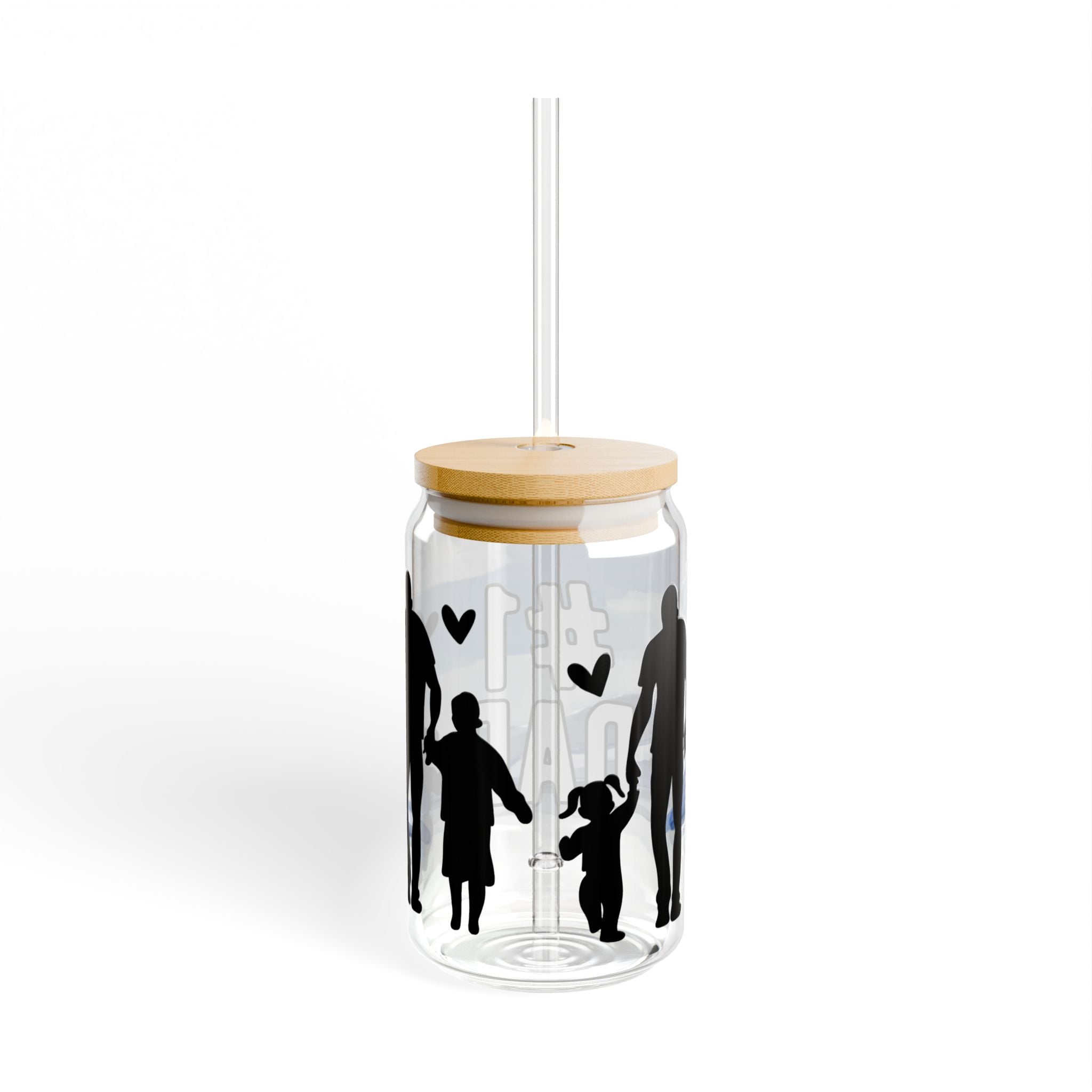 #1 Dad Sipper Glass – 16oz Father’s Day Drinking Jar with Family Silhouette