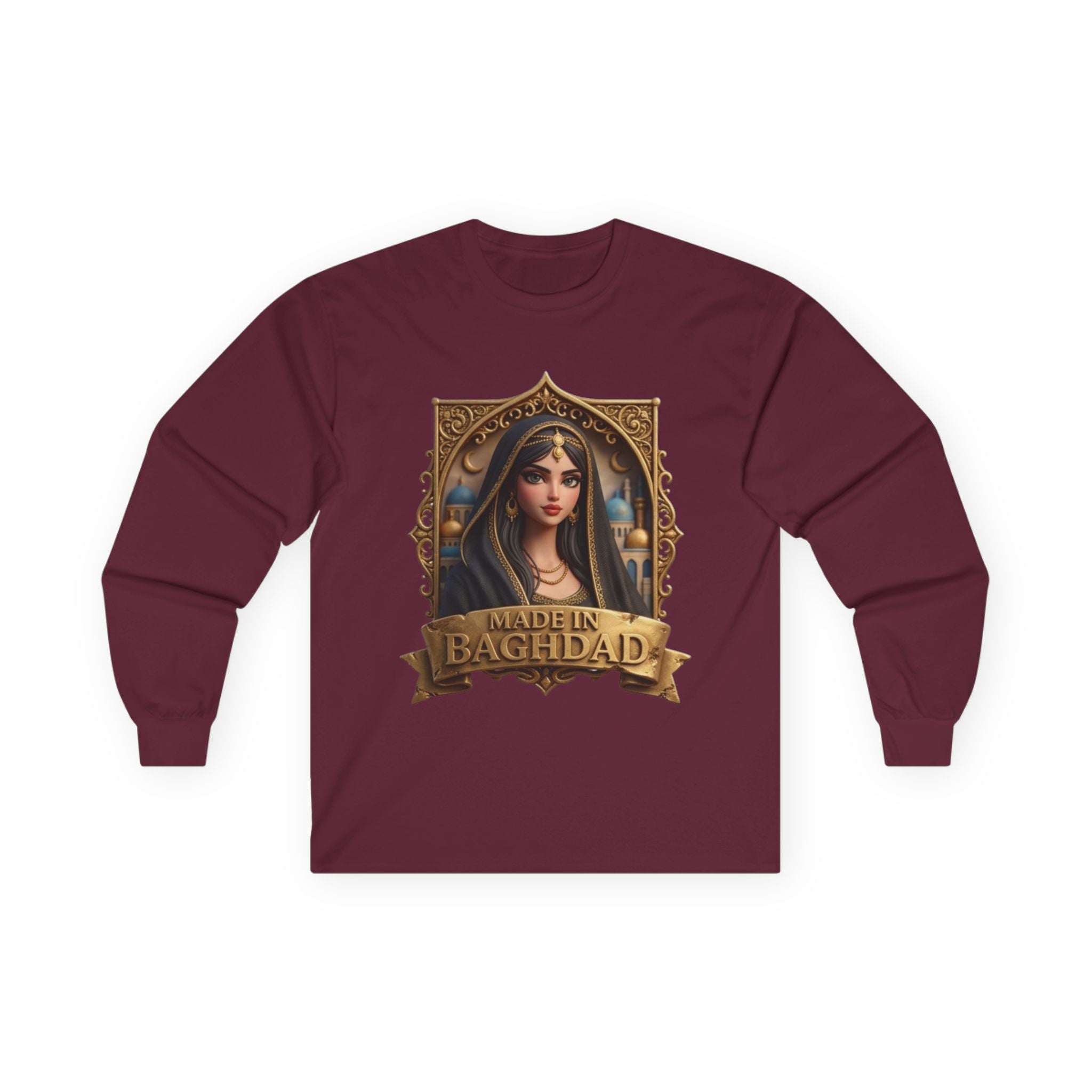 Baghdad Maiden Long Sleeve Tee — Vintage Middle Eastern Portrait Graphic