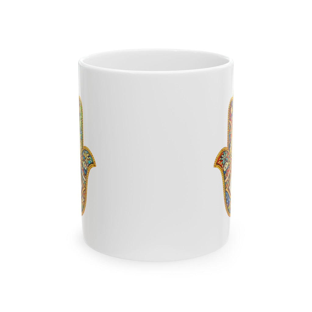Hamsa Ceramic Mug – Colorful Boho Protection Coffee Cup (11oz, 15oz)