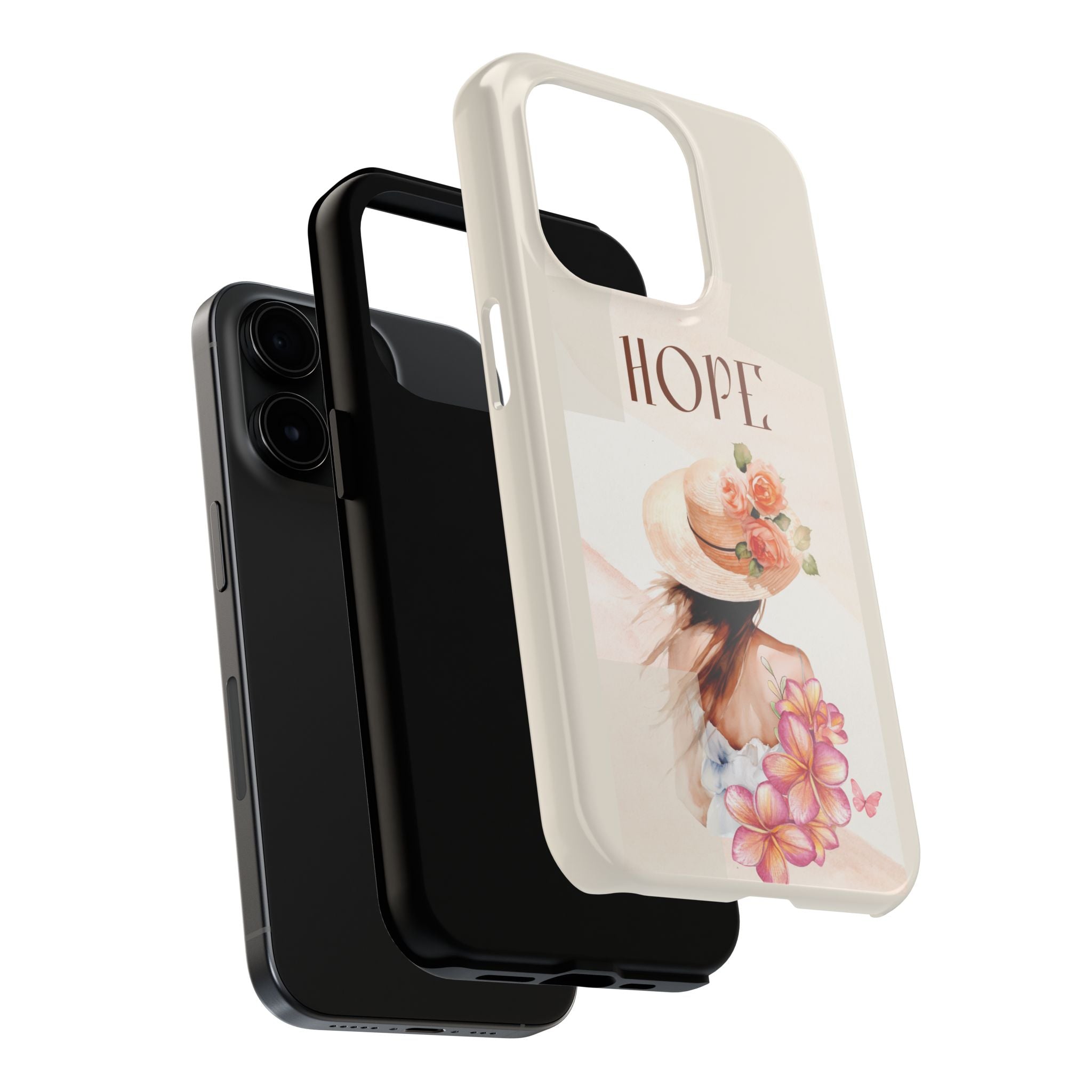 Hope Floral Tough Phone Case — Protective iPhone Case with Watercolor Girl & Flowers