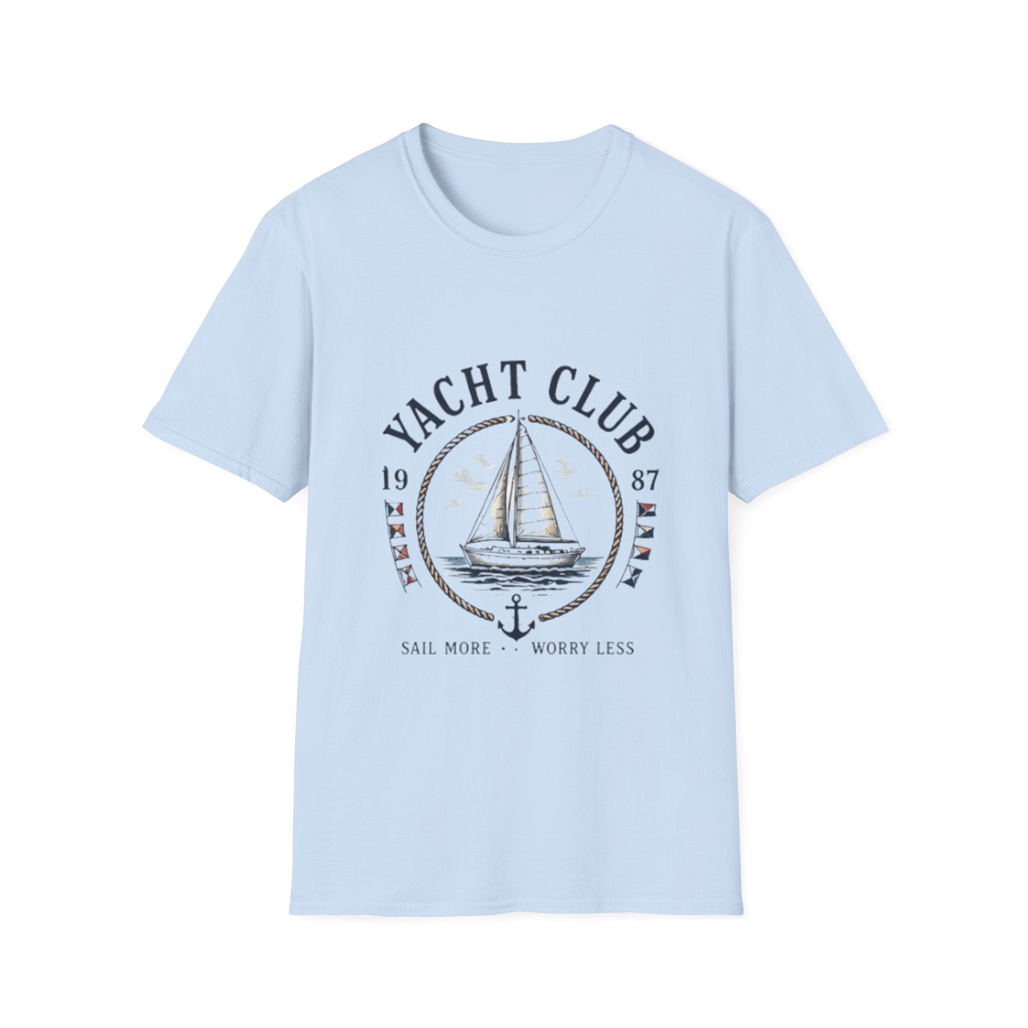 Yacht Club Sailboat unisex T-Shirt – Vintage Nautical 'Sail More Worry Less' Tee