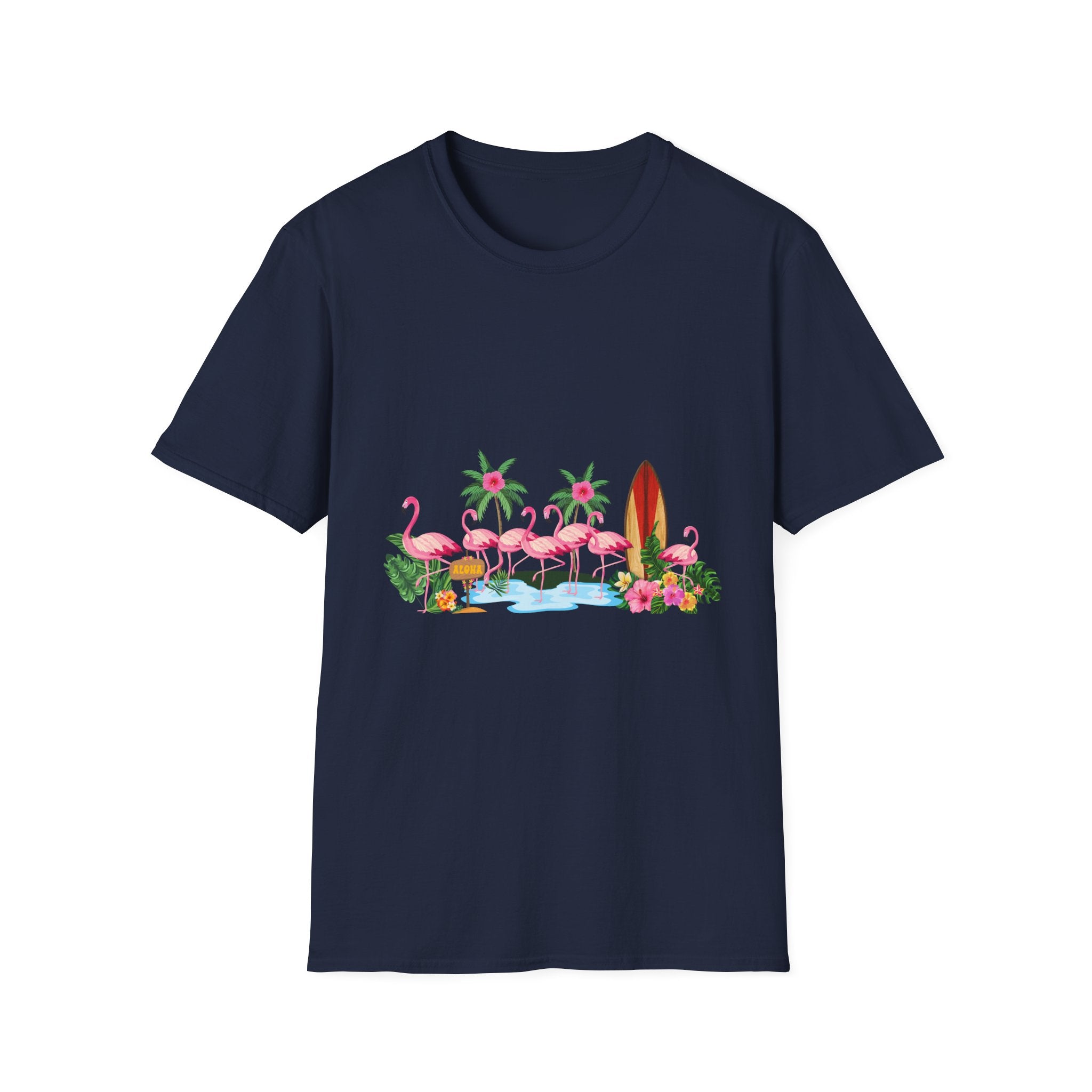 T-Shirt - Tropical Flamingo Surf Scene Graphic Tee