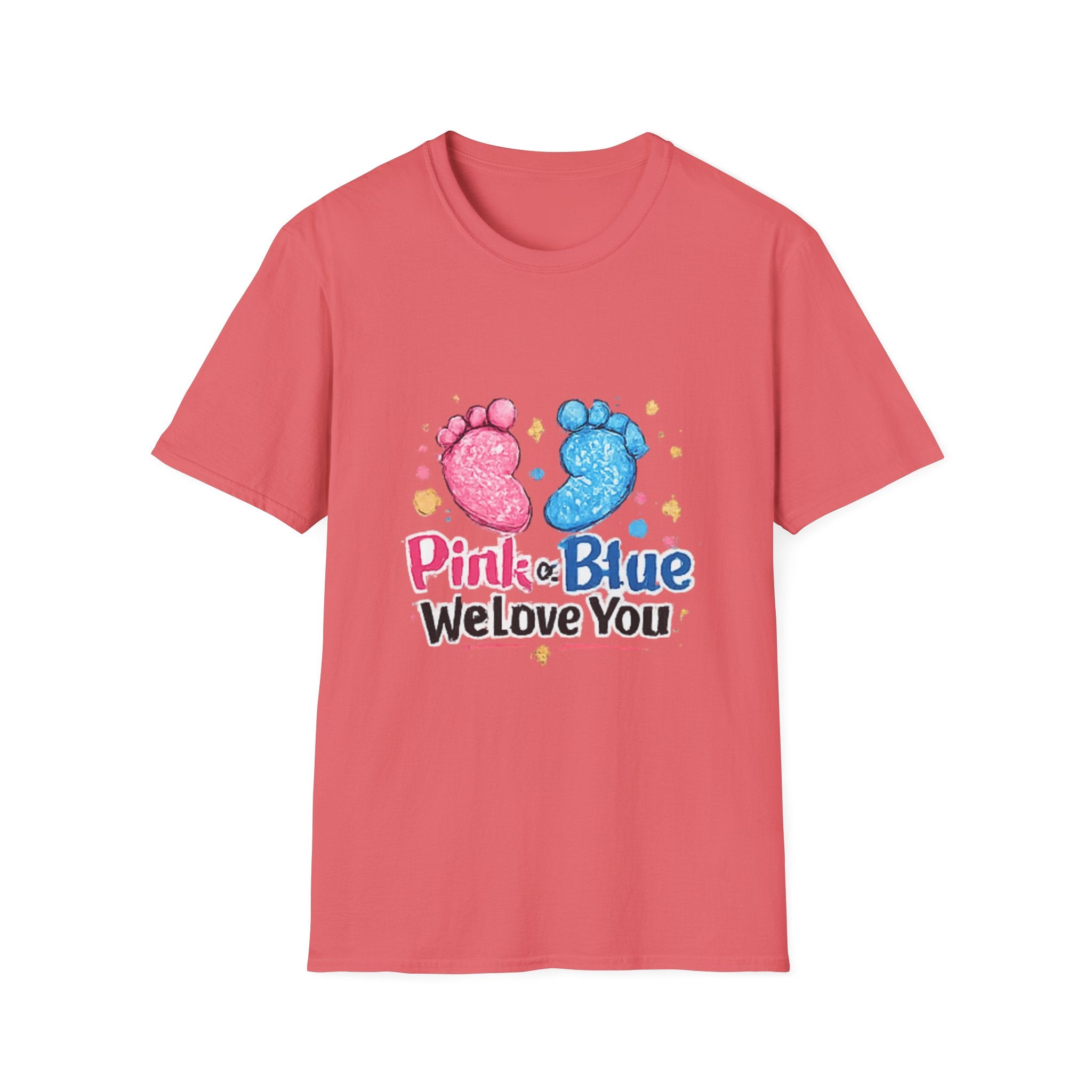 Gender Reveal Baby Footprint T-Shirt — "Pink & Blue We Love You"