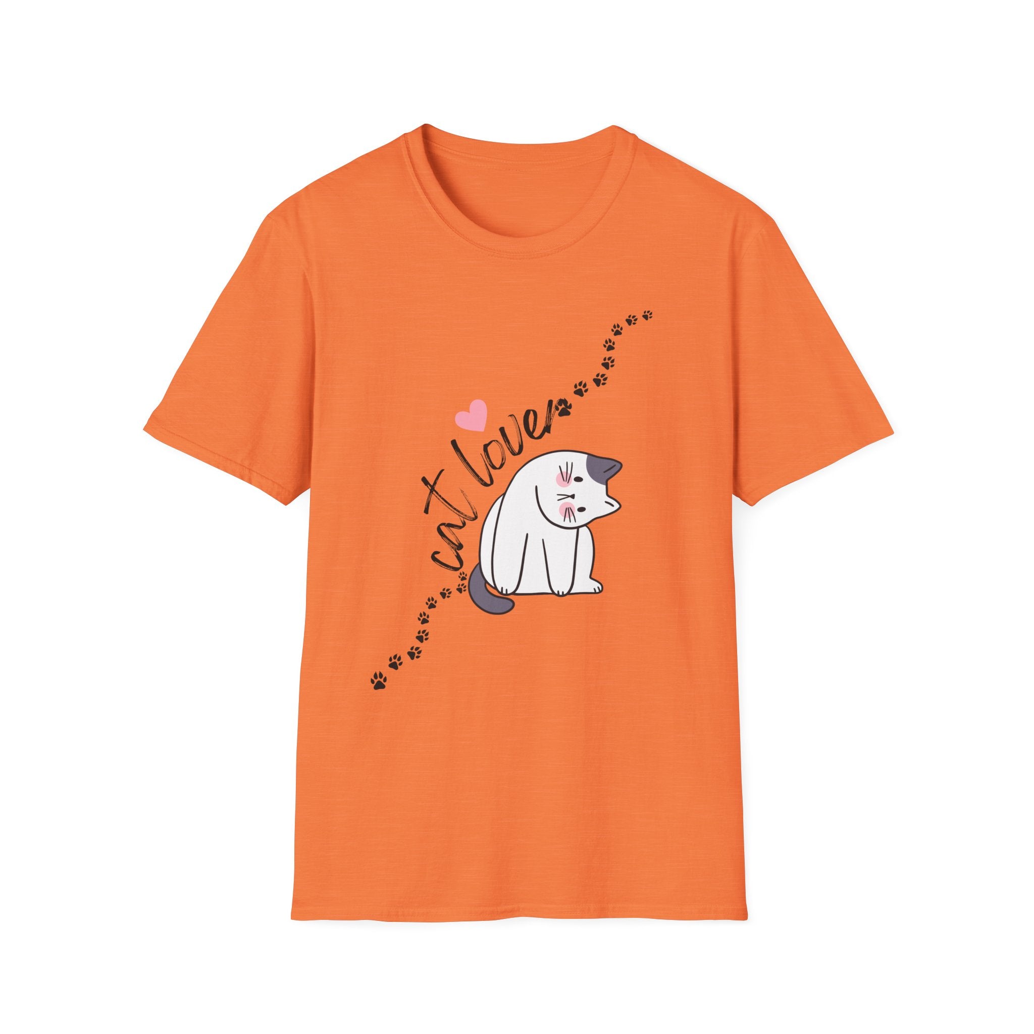 Cat Lover T-Shirt – Cute Heart & Pawprint Kitten Graphic