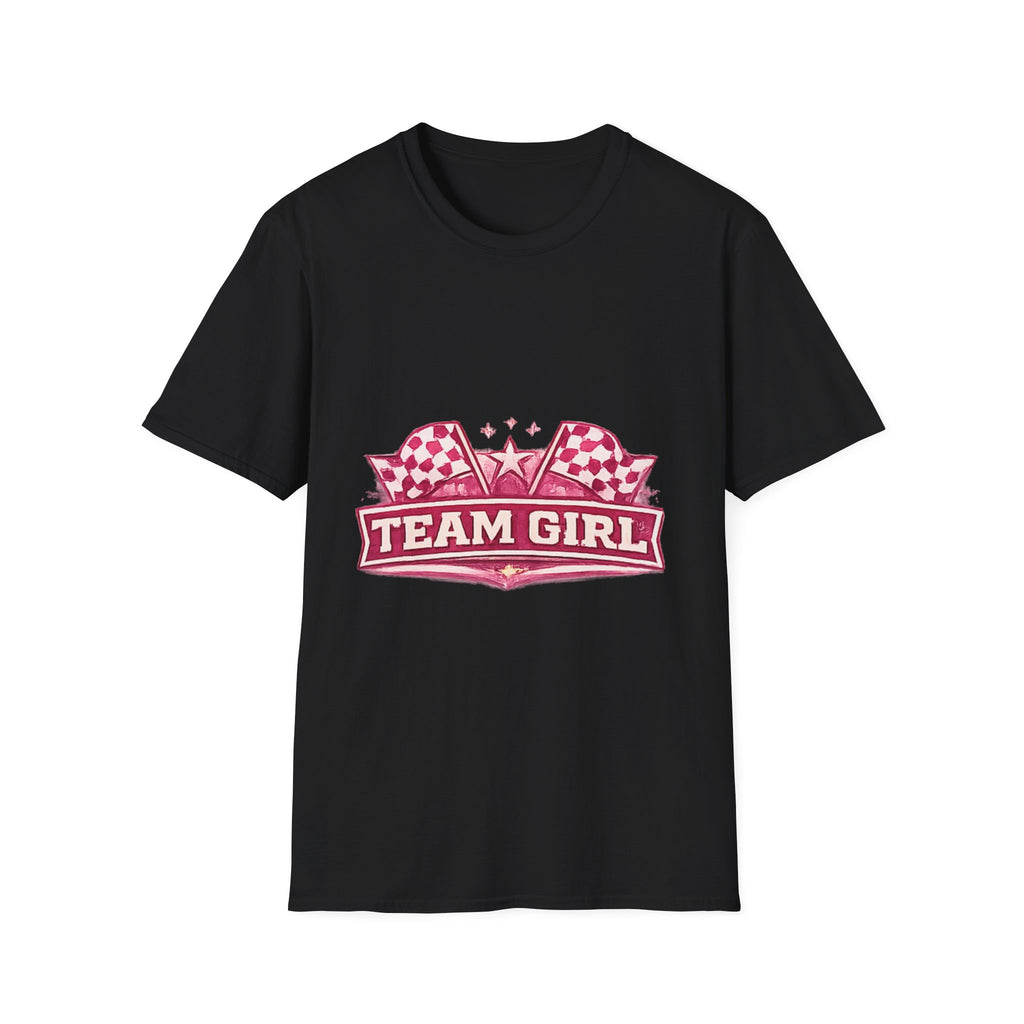Team Girl Racing T Shirt | Pink Checkered Flags Star Emblem