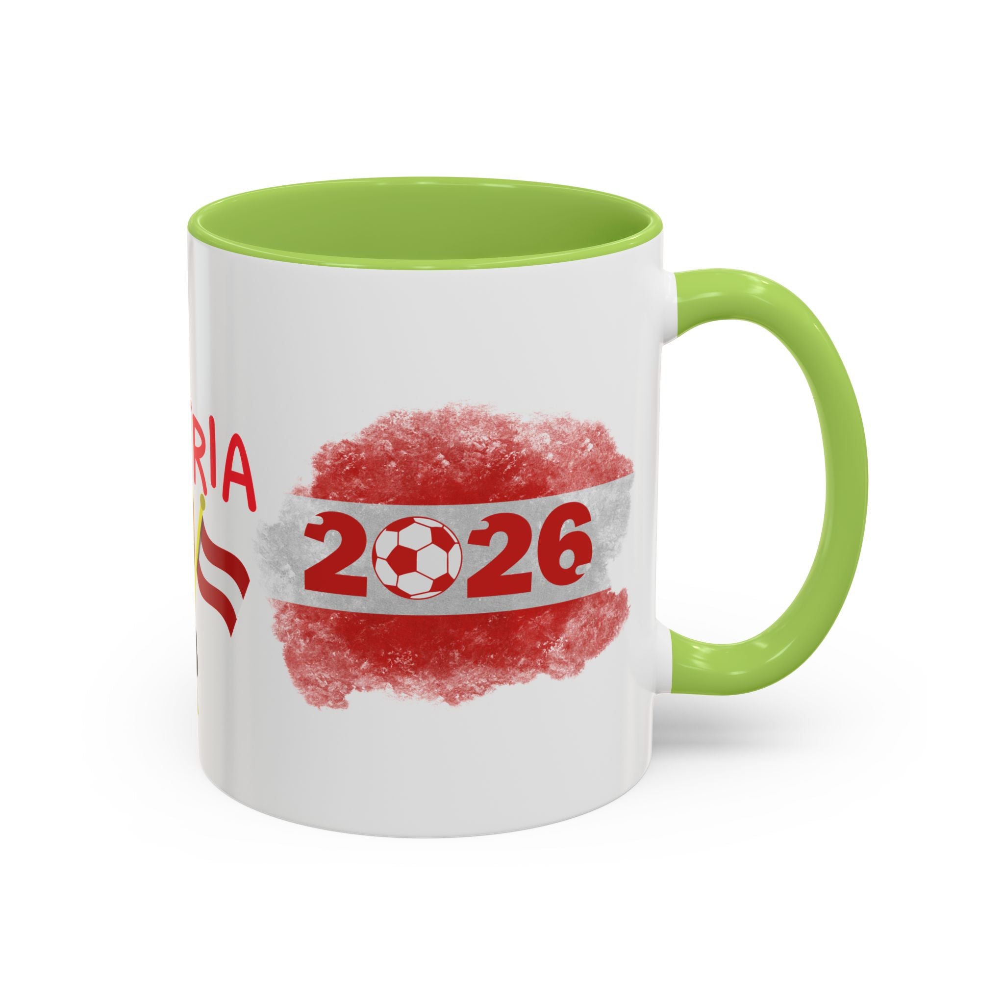Austria 2026 Soccer Cup Accent Coffee Mug — Red Flag & Trophy Design (11/15oz)