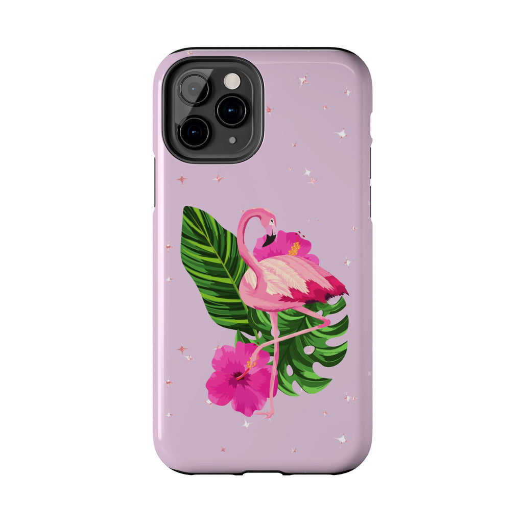 Flamingo Tropical Tough Phone Case — Pink Hibiscus & Palm Leaves