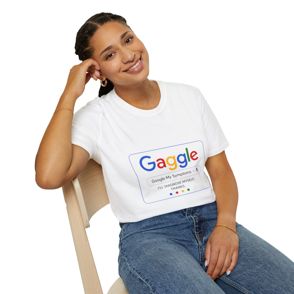 Gaggle Search Parody T-Shirt — "Gaggle: Google My Symptoms" Funny Tech-Inspired Tee