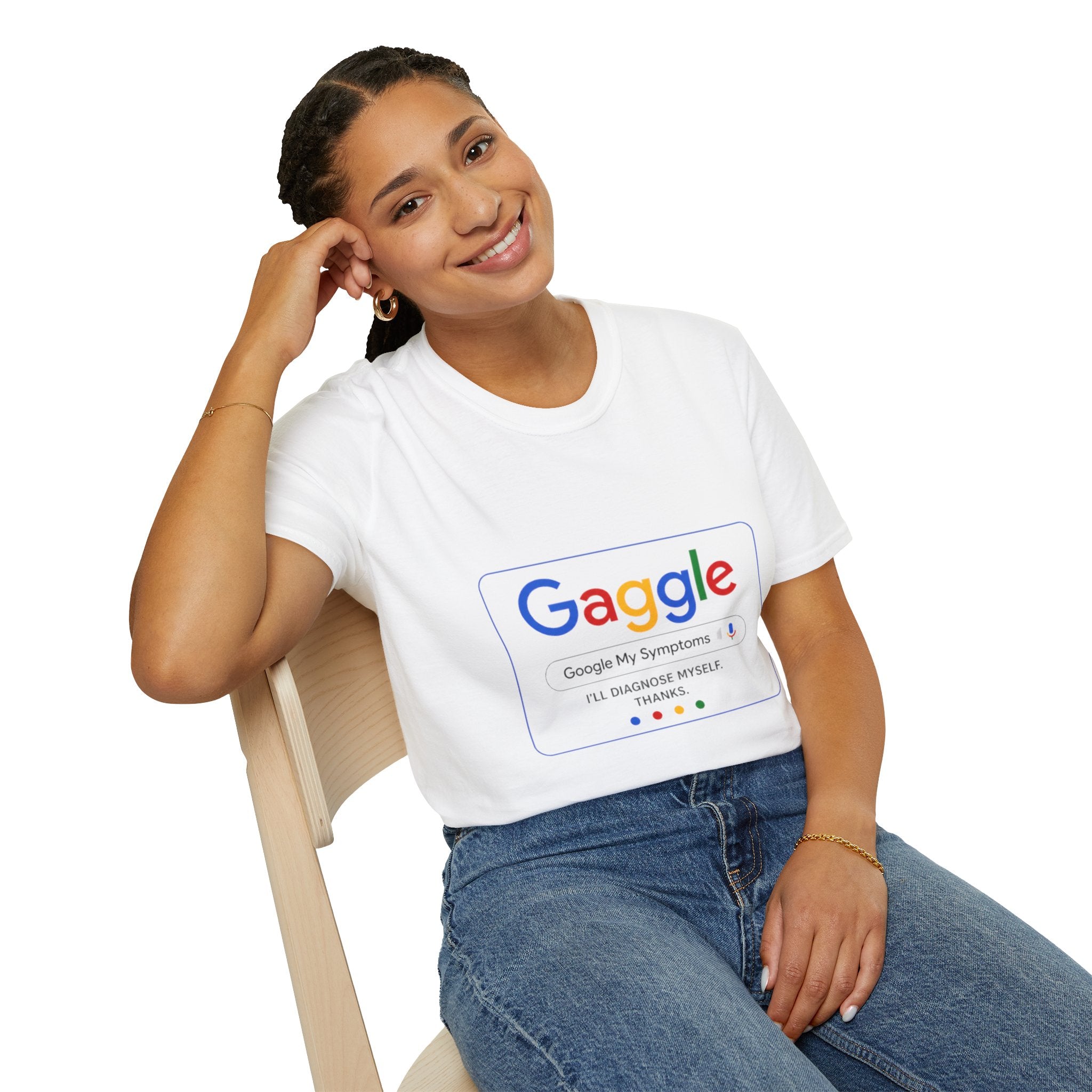 Gaggle Search Parody T-Shirt — "Gaggle: Google My Symptoms" Funny Tech-Inspired Tee