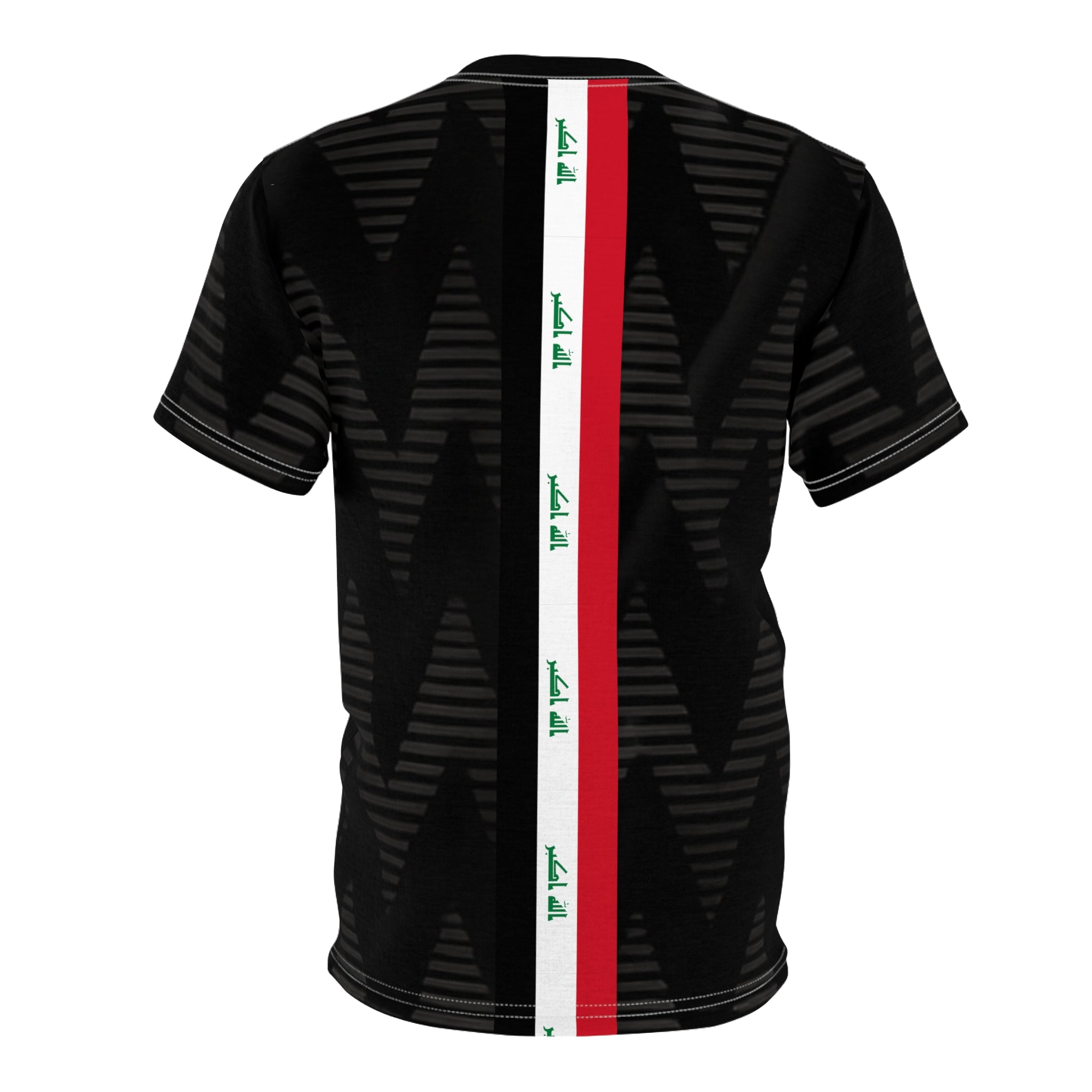 Iraq Flag Football Jersey Tee – Black All-Over Print with Vertical Flag Stripe