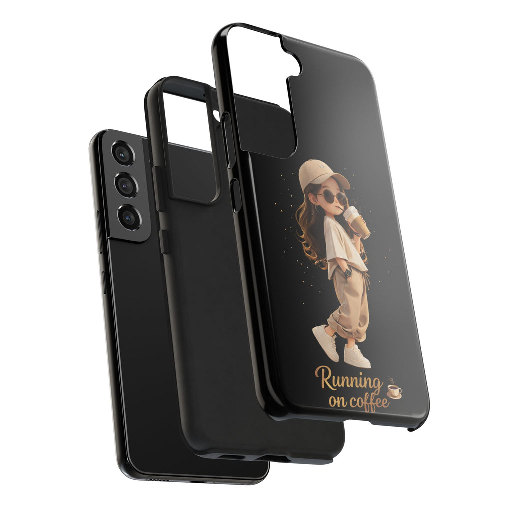 Phone Case — 'Running on Coffee' Cute Coffee Girl Protective Case