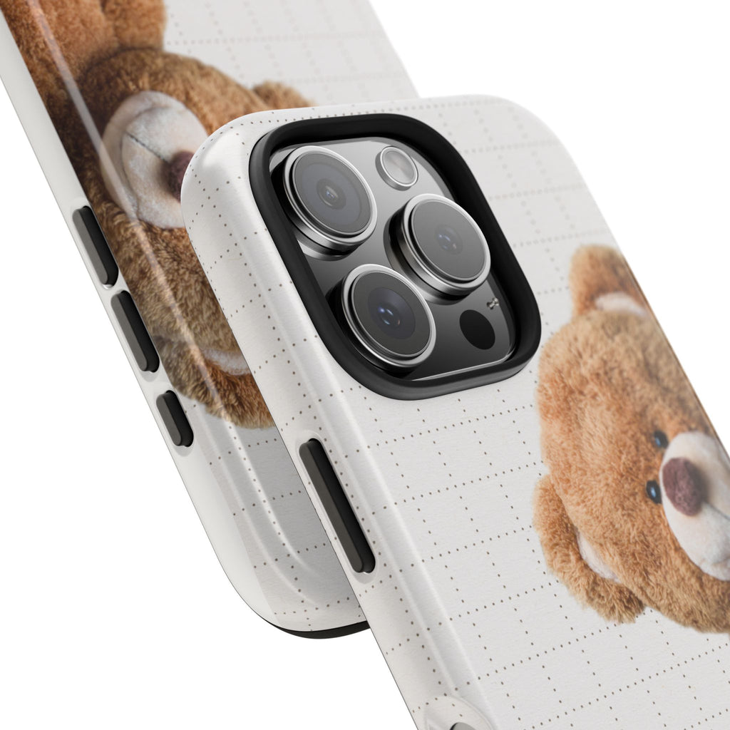 Teddy Bear Tough Phone Case — Cute Plush Peeking Design, Protective Shockproof Cover