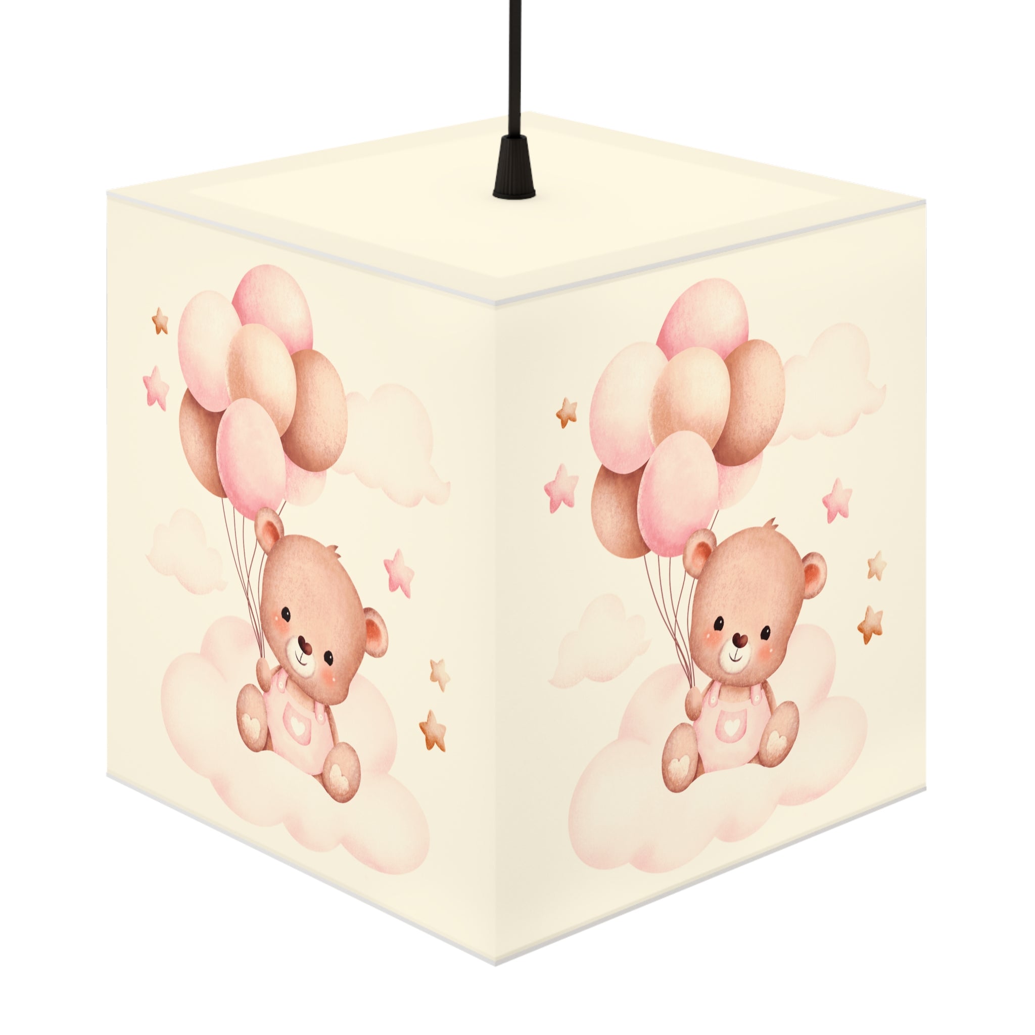 Teddy Bear Balloon Cube Lamp — Pink Nursery Light